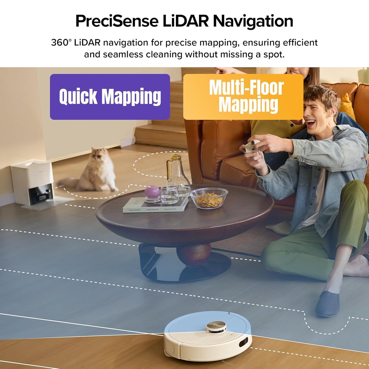 roborock Q7 M5+ Robot Vacuum and Mop, Upgraded from Q5 Max+, 7 Weeks Self-Emptying, 10000Pa Suction, Dual Anti-Tangle System, for Pet Hair & Carpet, PreciSense LiDAR Navigation, App Control, White