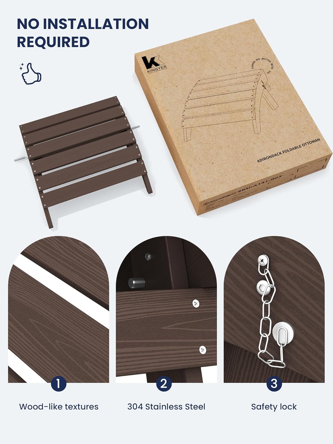 KINGYES Folding Adirondack Ottomans Set of 2 for Adirondack Chair, Coffee