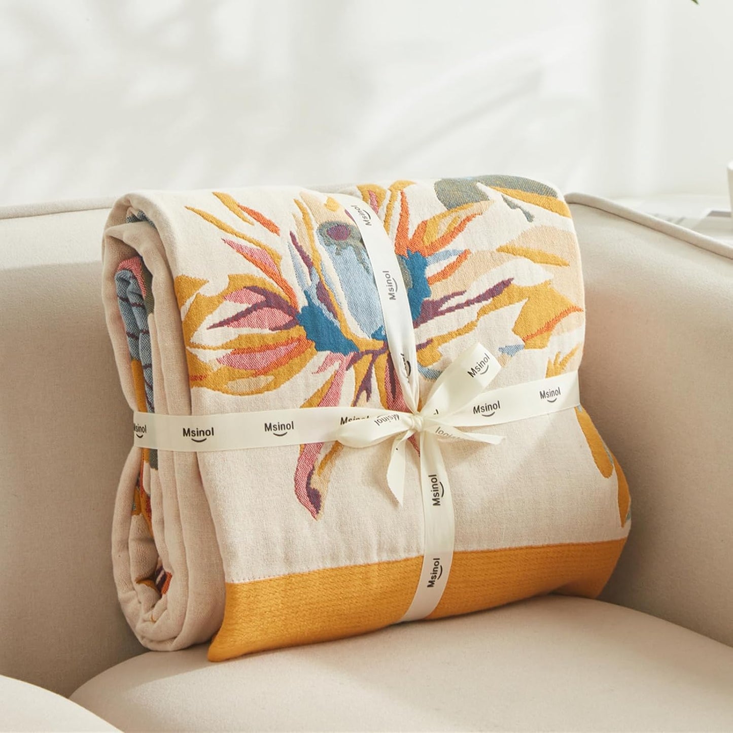 Cotton Throw Blanket Floral Printed Throw for Bed Soft Breathable Farmhouse Blankets Home Decoration Picnic Blanket (60"x80",02-Colorful Flowers)