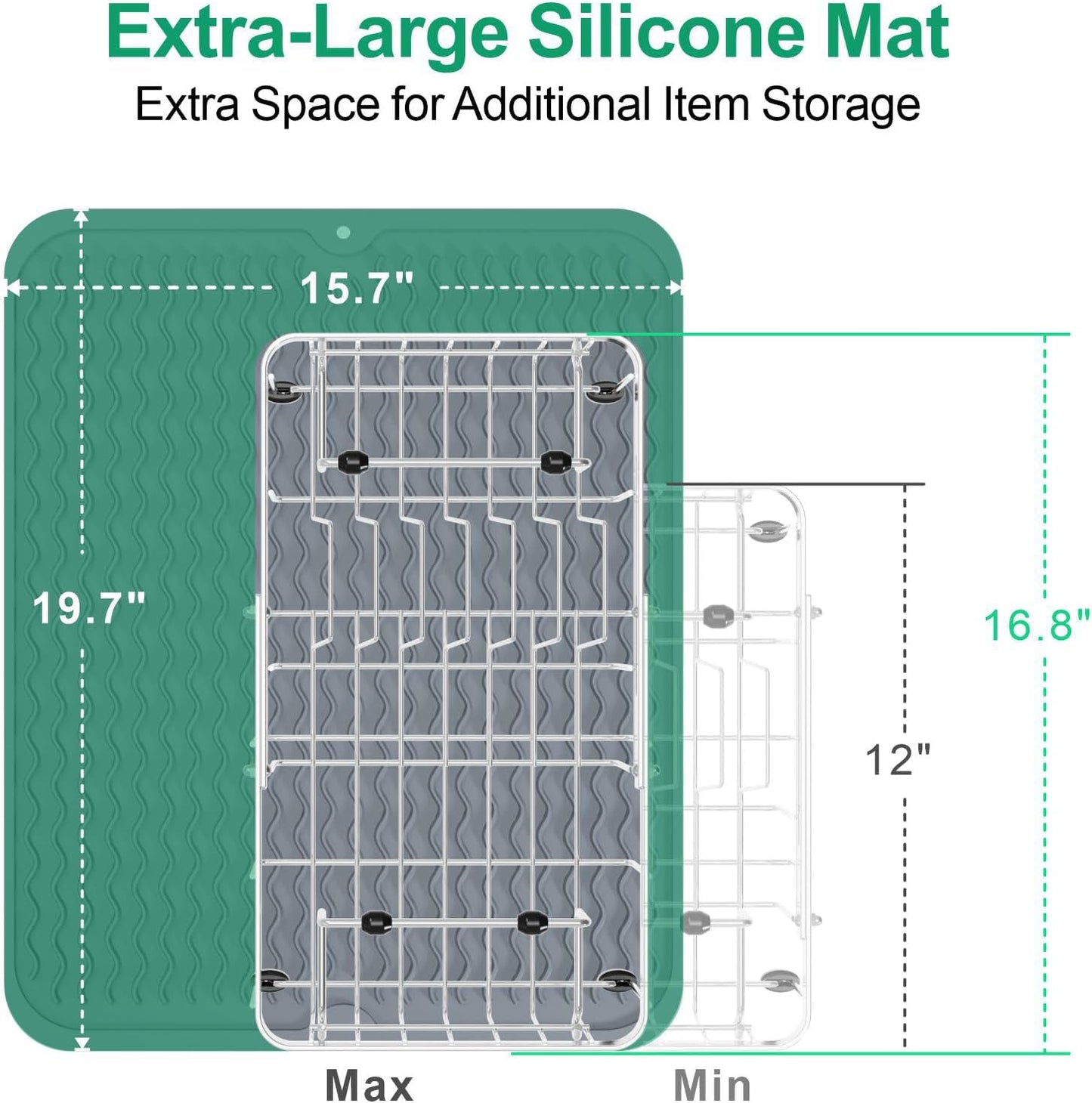 GSlife Expandable in Sink Dish Drying Rack Small with Silicone Mat - Stainless Steel Capacity Adjustable Over The Sink Dish Rack with Utensil Holder for Counter or Inside Sink (12.4" -16.8"), Silver