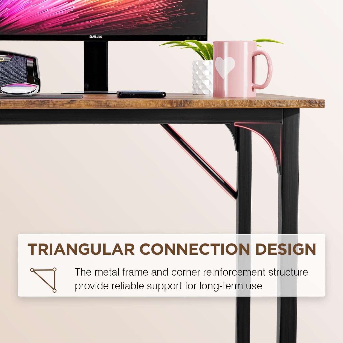 PayLessHere | 47 Inch Computer Desk | Brown | Office Desk with Metal Frame, Adjustable Feet | Water-Resistant, Scratchproof Surface | Sturdy Writing Table for Home Office or Study | Pack of 1