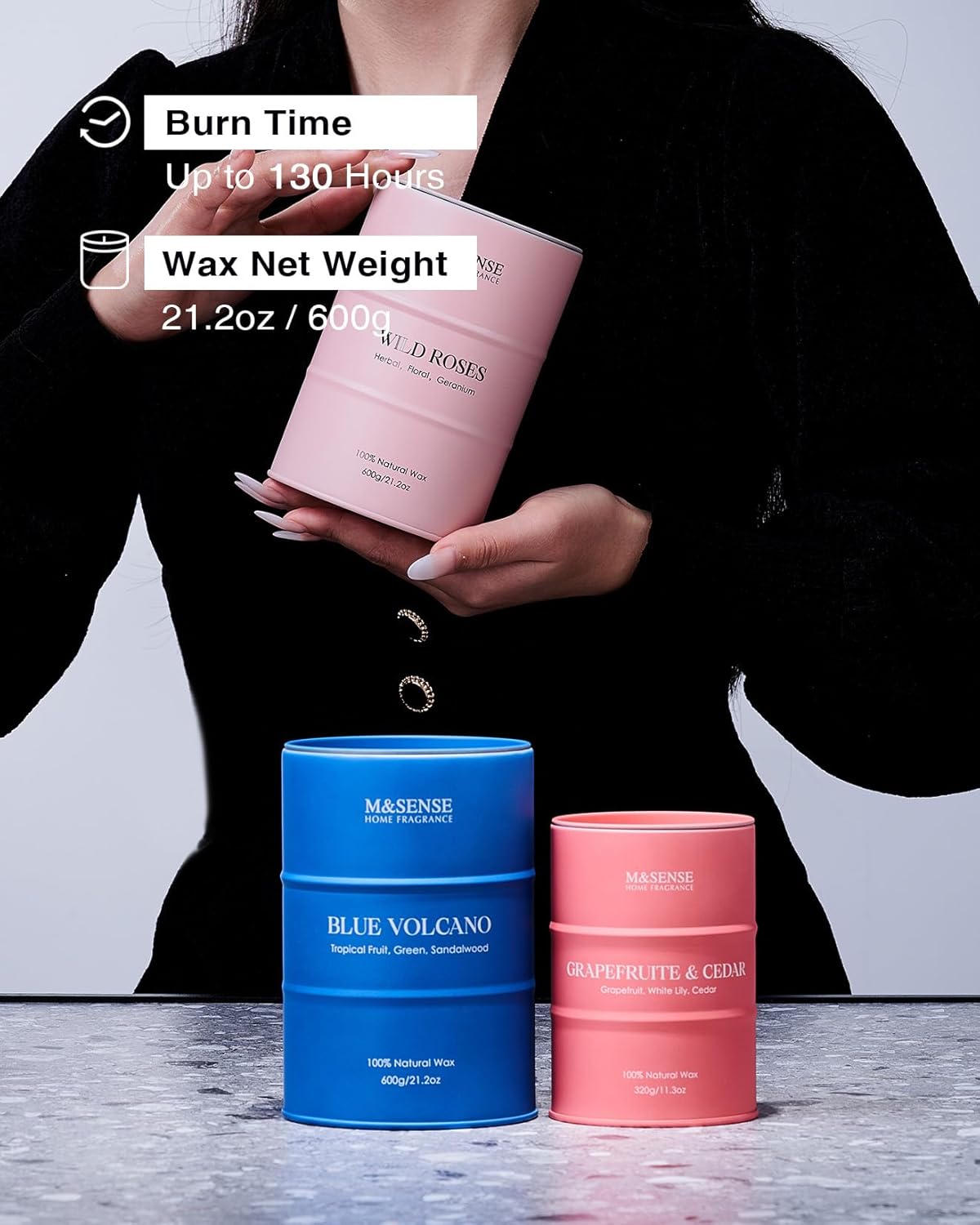 M&SENSE Lemon Candle Large for Home Scented, Lemon Soy Candles 21.2oz 120 Hour Slow Burning, Highly Scented Limoncello Grapefruit Citrus Candles for Bathroom, Fresh Smelling Candle