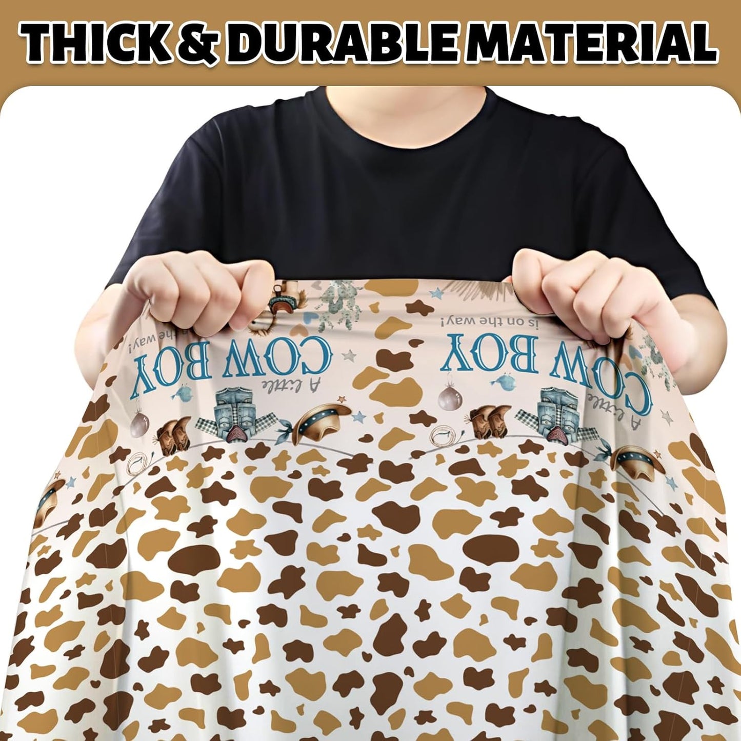 ATFUNSHOP Cowboy Baby Shower Tablecloth 4 Pack 54X108 A Little Cowboy is On The Way Western Theme Table Cover, Rustic Baby Boy Rodeo Party Decorations