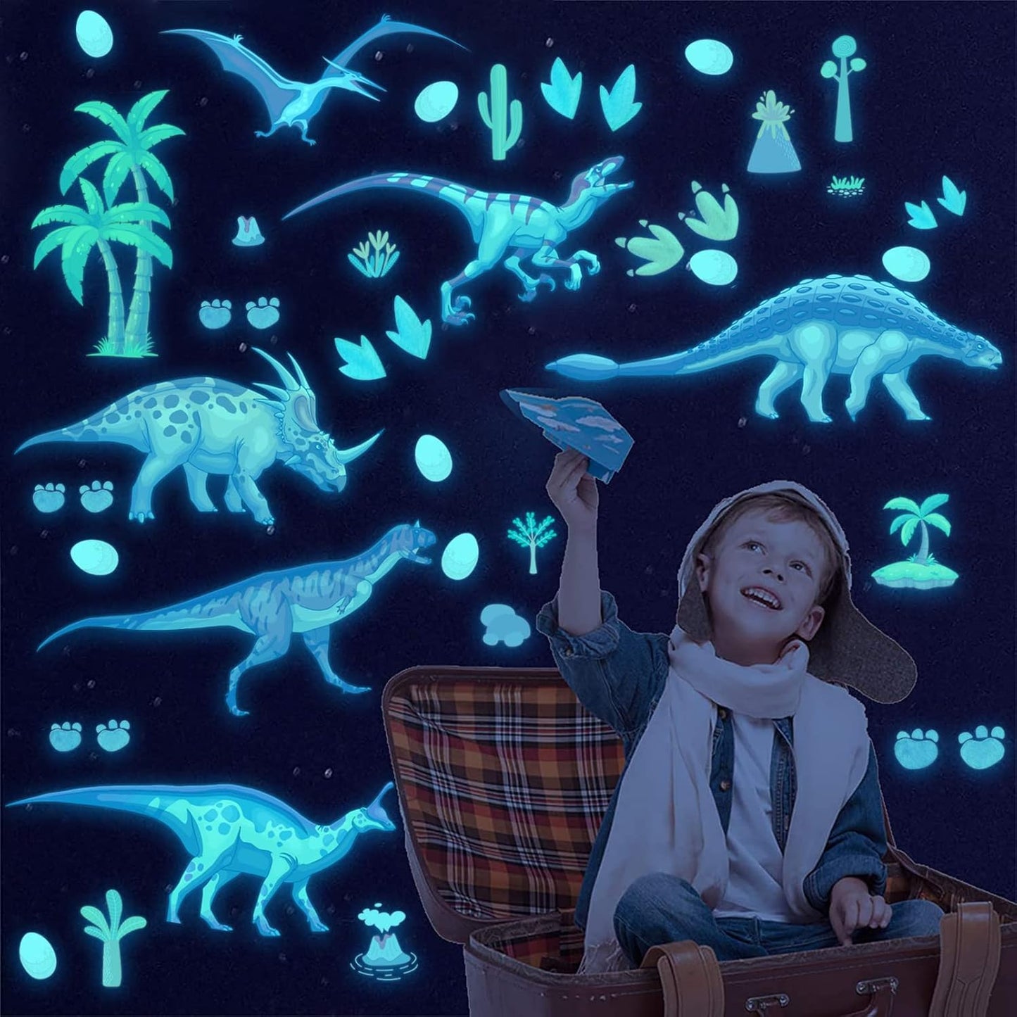 Glow in The Dark Dinosaur Wall Decals, Glowing self-Adhesive Stickers for Ceiling, Children's Room Removable Fluorescent Wall Stickers Children's Room Stickers Boys and Girls Room Decoration Gift
