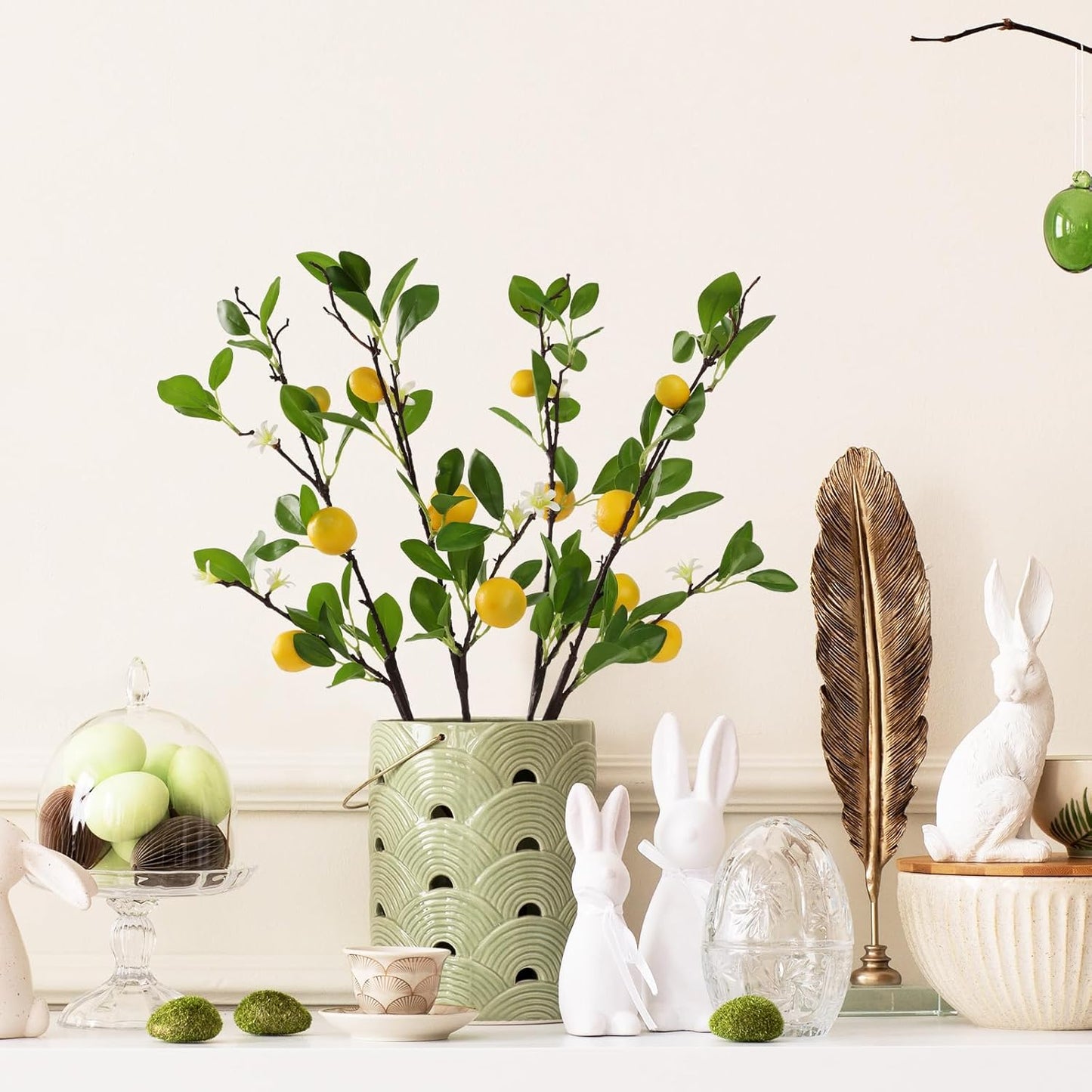 ucky Artificial Lemon Branches,4pcs of 27 Inch, Realistic Green Leaves and Yellow Lemon Fruit, Spring Summer Decoration Plants, Kitchen Decor Plant, Home Decor Plants,Greenery Stems