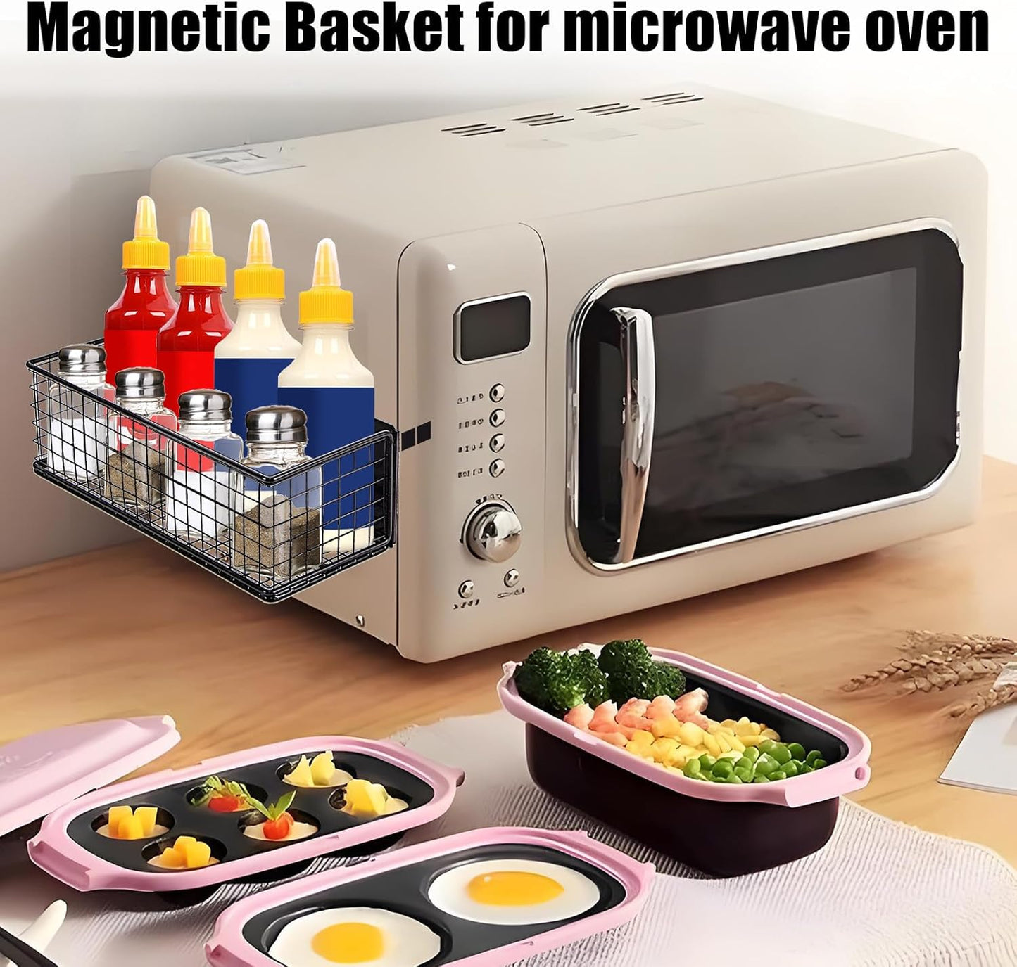 Magnetic Basket, Magnetic Shelf for Fridge, Magnetic Spice Rack Wire Mesh Magnetic organizer Holder Accessories for Office Kitchen Classroom Storage, Black-High, 9.44" x 4" x 3.14"