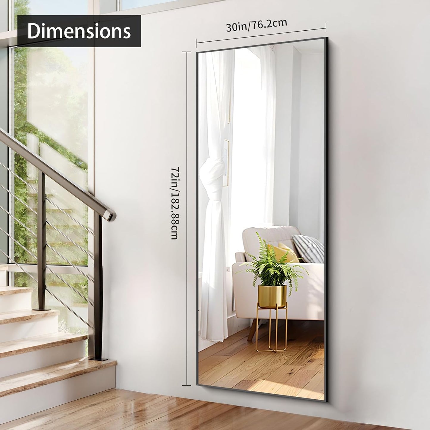 30x72inch Bathroom Mirror, Black Rectangle Mirror with Thin Frame, Large Rectangular Wall Mirror for Bathroom, Living Roomm, Hair Salon, Big Farmehouse Mirror Hang Horizontal/Vertical