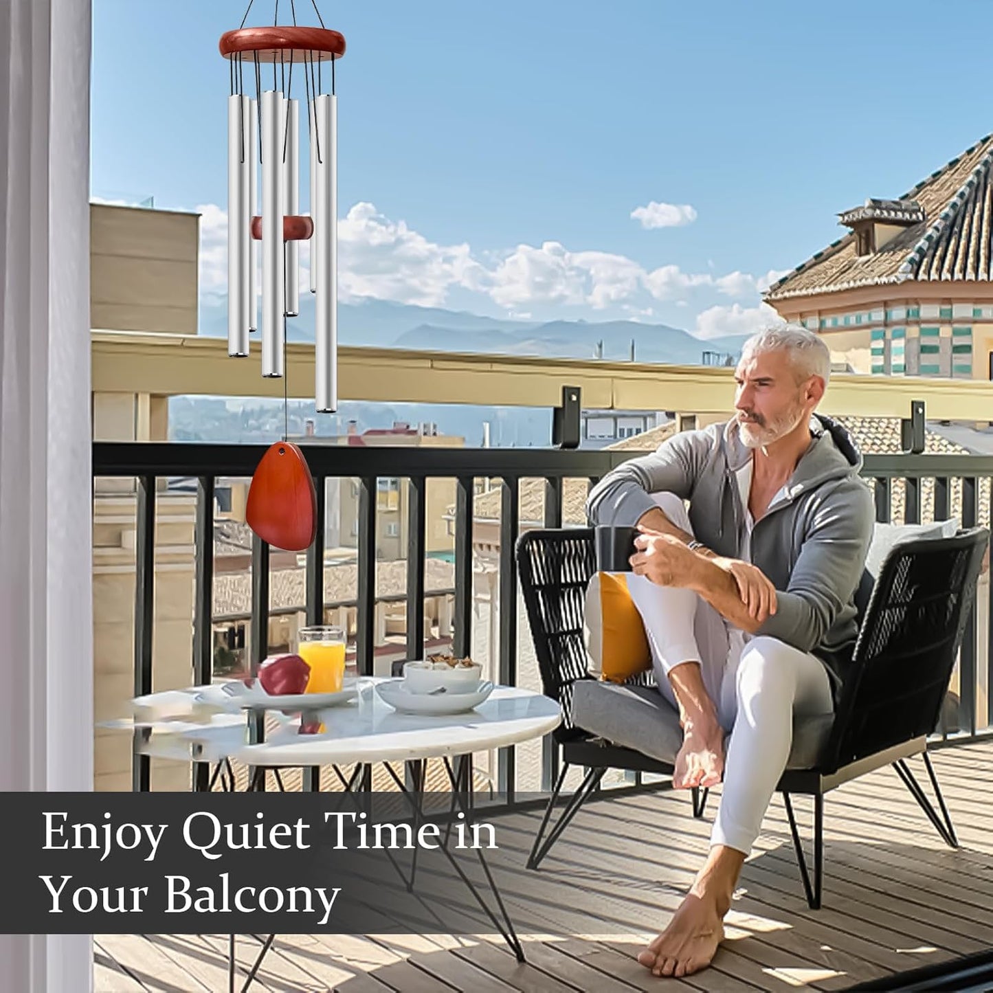 28" Wind Chime for Mothers Day, Decorative Wind Chimes for Outside, Memorial Windchimes Remembrance Gift for Women Mom Grandma, Metal Wind Chimes Outdoor Decor for Garden Patio Zen(Silver)