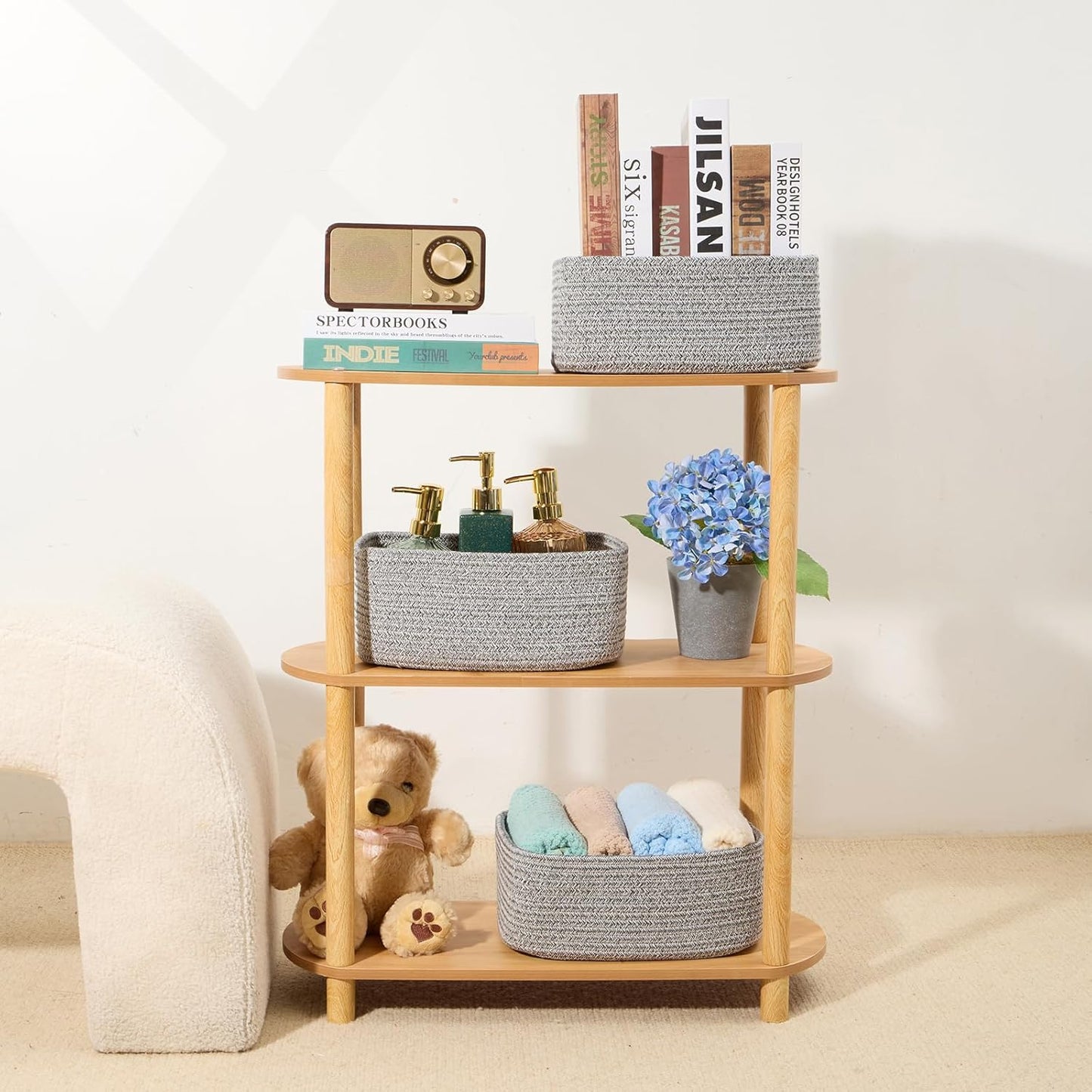 Small Storage Baskets for Organizing | Closet Organizer Bins | Shelf Toy Basket | Woven Rope Baskets | Cube Decorative Box | Shallow Basket | 11.5x7.5x4.7” | 3 Packs Mixed Grey