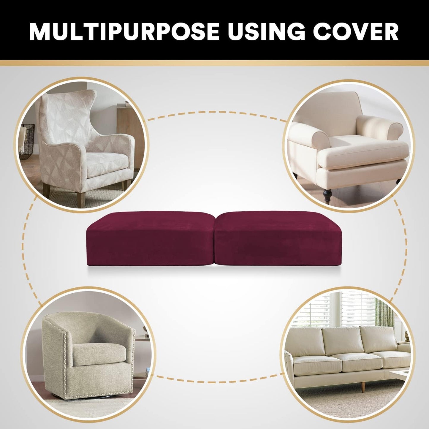 PrinceDeco Stretch Velvet Couch Cushion Covers, Soft Cushion Slipcover for Chair Loveseat Sofa Cushion Furniture Protector Seat Cushion Sofa Cover(Each Width Up to 29.5", Burgundy)