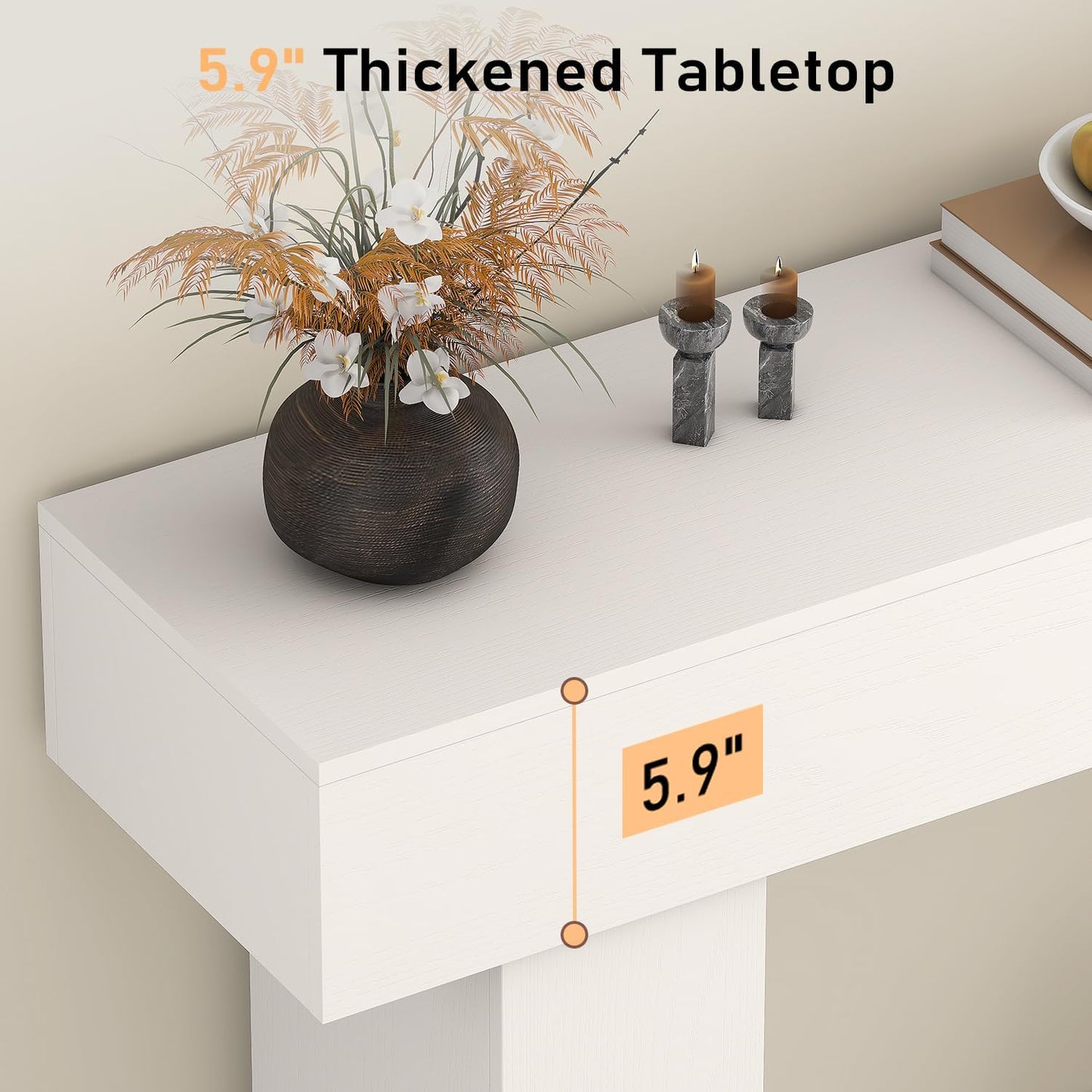 63 Inch Long Console Table for Entryway, Farmhouse Wood Rectangular Sofa Table Behind Couch Table, Narrow Entryway Table for Living Room, Entrance, Hallway, Foyer, Easy Assembly (Classic White)