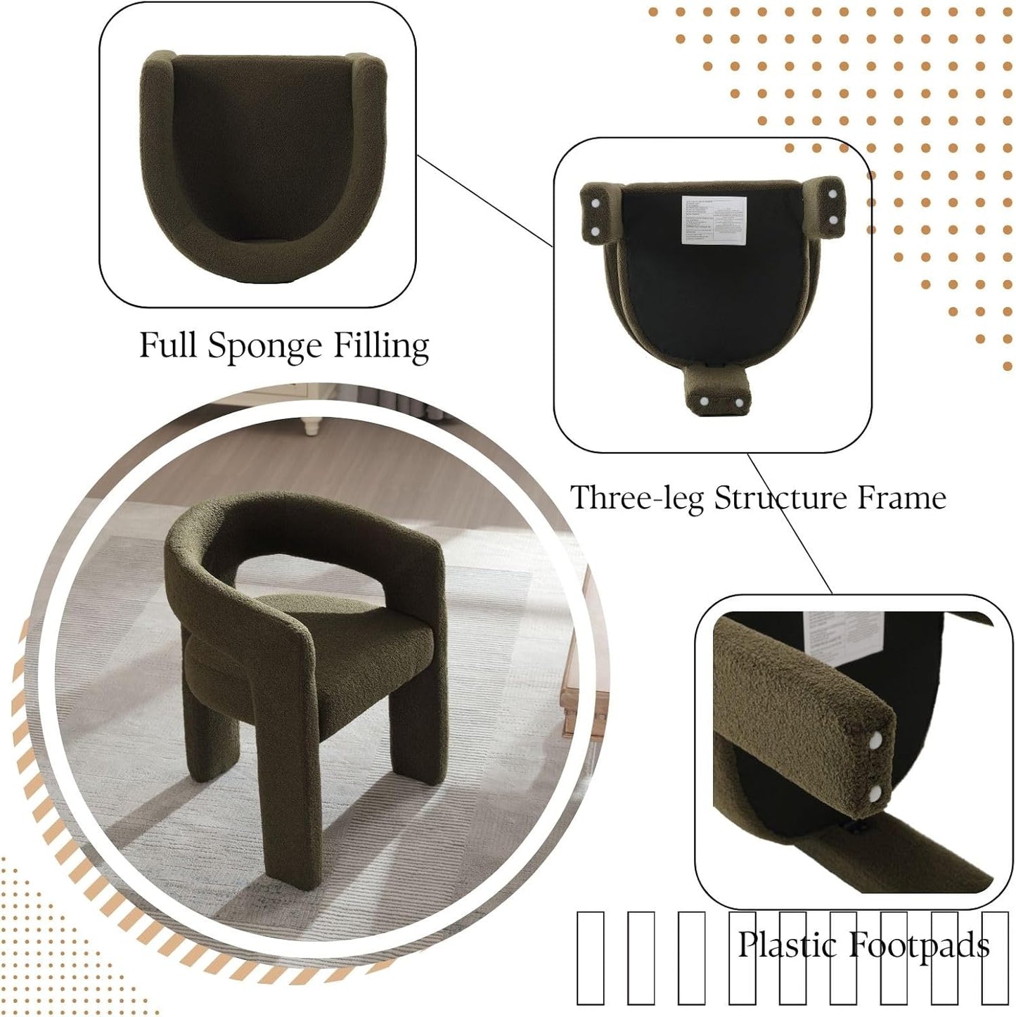 Green Sherpa Dining Chairs Set of 4, Modern Barrel Dining Room Chairs Upholstered Faux Fur Accent Chair with Arms and Round Back for Living Room Kitchen Armchair No Assembly Needed