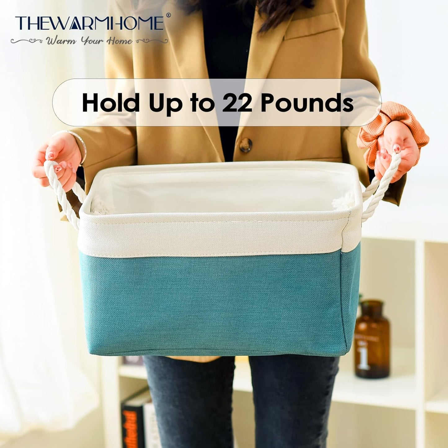 TheWarmHome Storage Bins - Large 3 Pack 15.7x11.8x8.3 in Fabric Storage Baskets for Organizing Shelves | Large Basket Closet Organizer for Home Decor Shelf Baby Toy Laundry (White & Green)