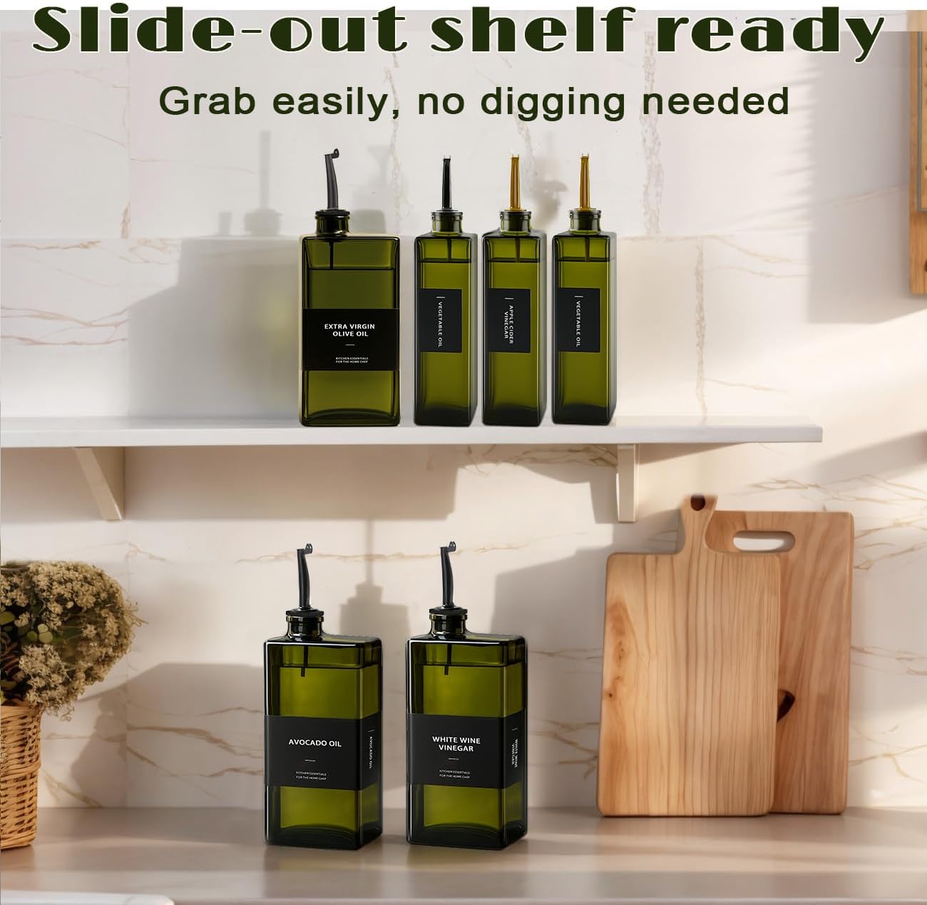 Olive Oil Dispenser Bottle for Kitchen - UV-Protected Oil Bottles 16.9oz, Oil and Vinegar Dispenser Set, Drip-Free Pourer, Elegant Kitchen Essential- 16.9oz, Set of 4