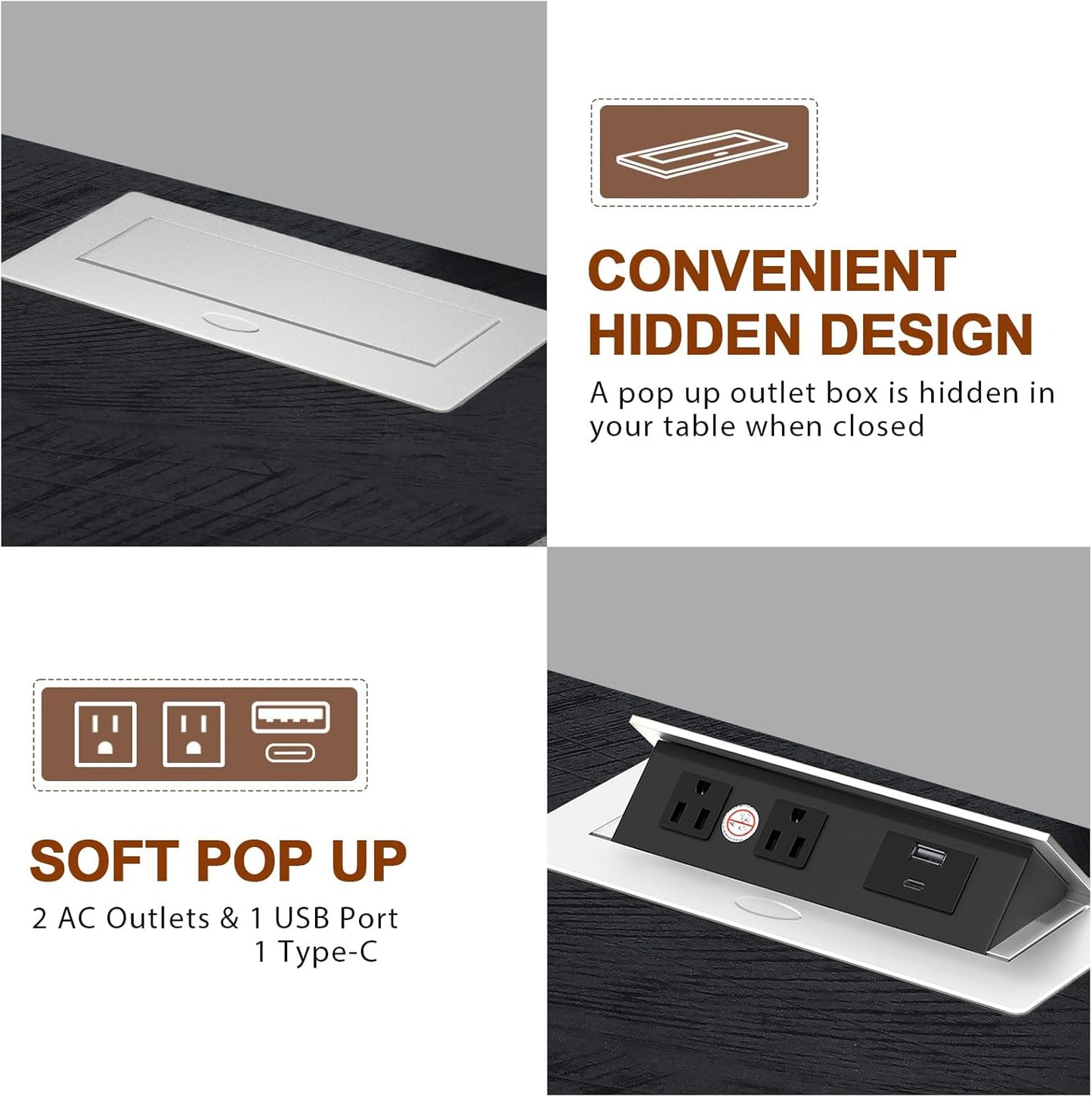 HIFYOBRO End Table with 2 Drawers and Charging Station, Type-C & USB Port & Power outlets, Wooden Storage Nightstand, Large Side Table with Storage for Living Room and Bedroom