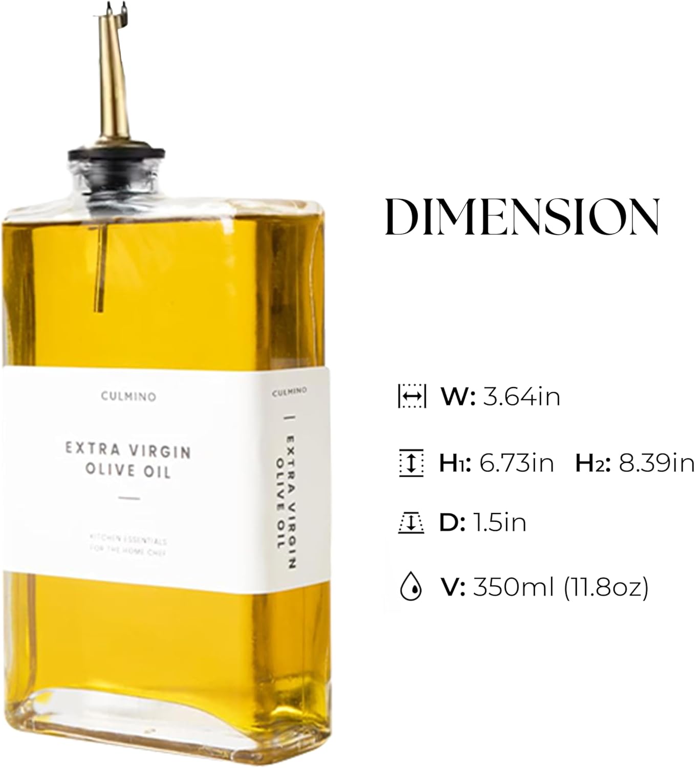 Premium Glass Olive Oil Dispenser Bottle 350ml | Cooking Oil and Vinegar Dispenser | Oil Dispenser for Kitchen with Gold Pourers, Funnel, Brush & 36 Labels (4 Pack)