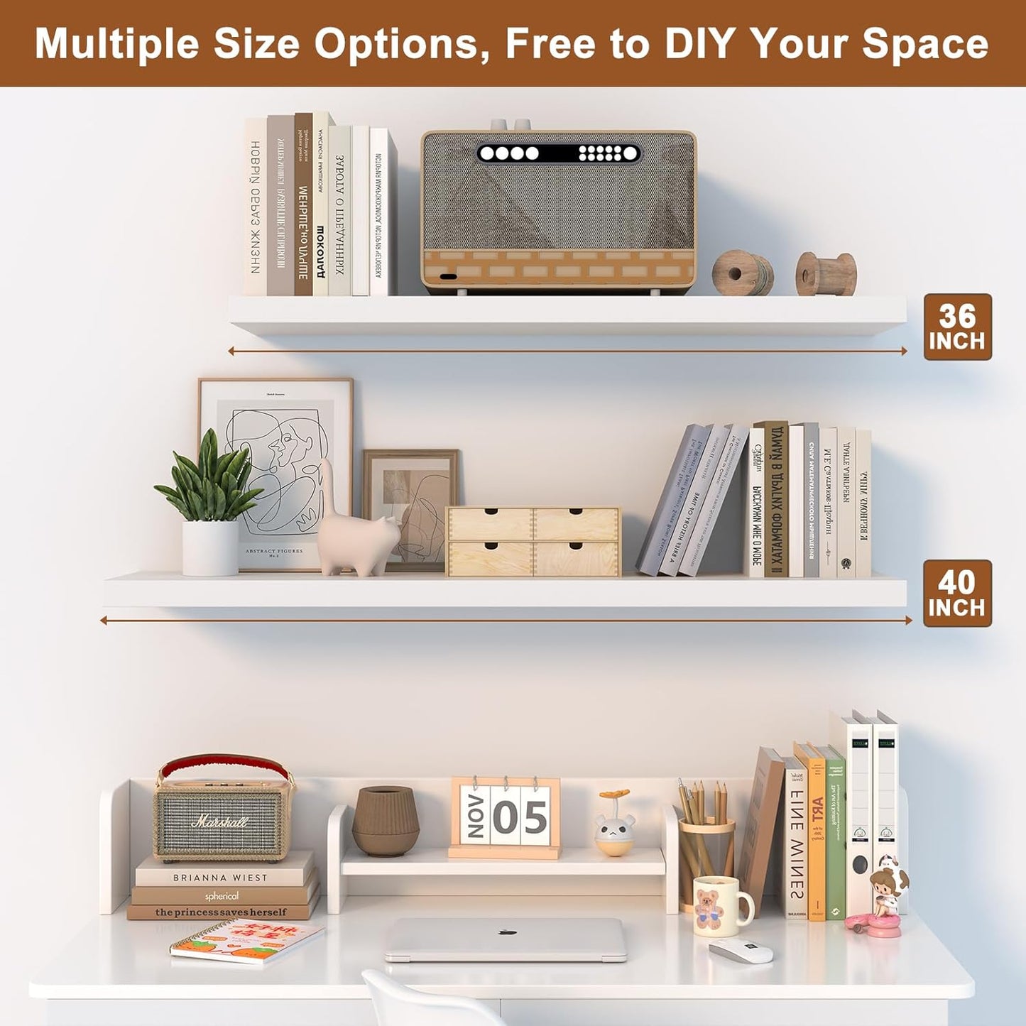 48 Inch Floating Shelf 1 Pack Large Floating Shelves for Wall No Drilling Accessories Included Deep Wall Shelves for Living Room Kitchen Farmhouse 48" W x 12" D x 1.2" White