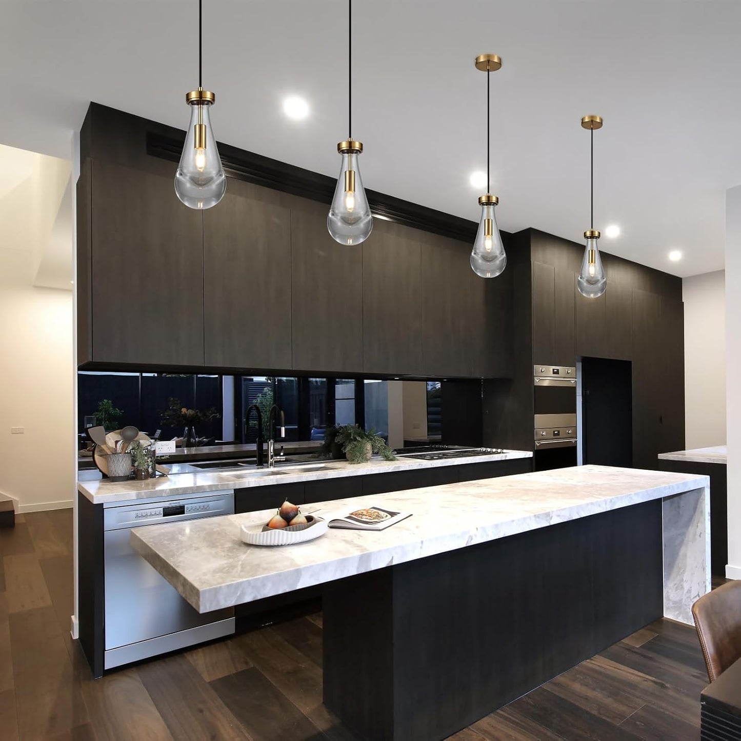 Raindrop Pendant Light Fixtures Set of 3, Brass Glass Pendant Lighting, Teardrops Modern Hanging Light for Entryway Foyer Kitchen Island Dining Living Room Hallway