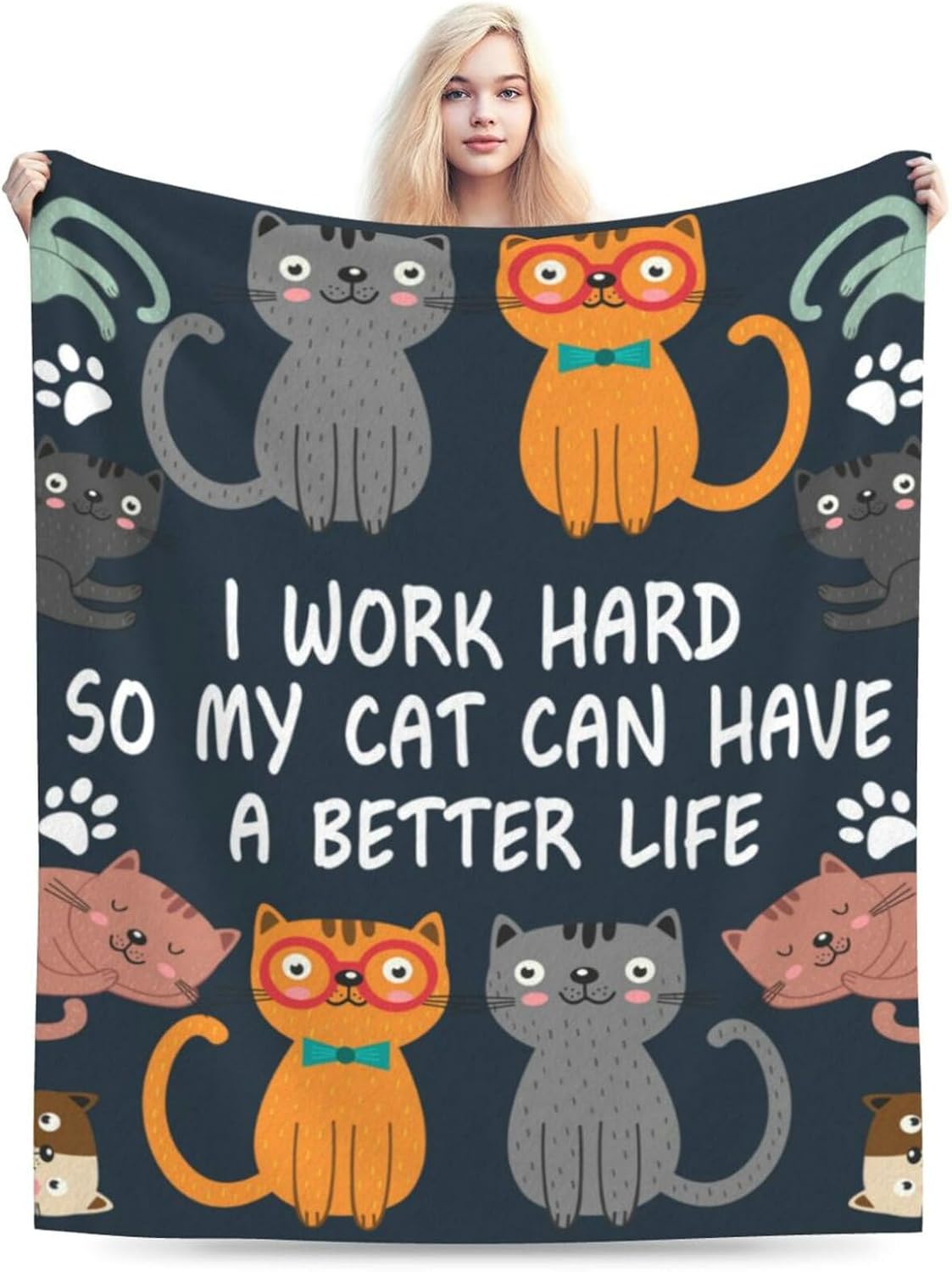 HGOD DESIGNS Cats Throw Blanket Funny Cat Blanket Animals Pet Pattern s Flannel Soft Warm Cozy Fuzzy 50"x60" Throw Blanket for for Women and Men