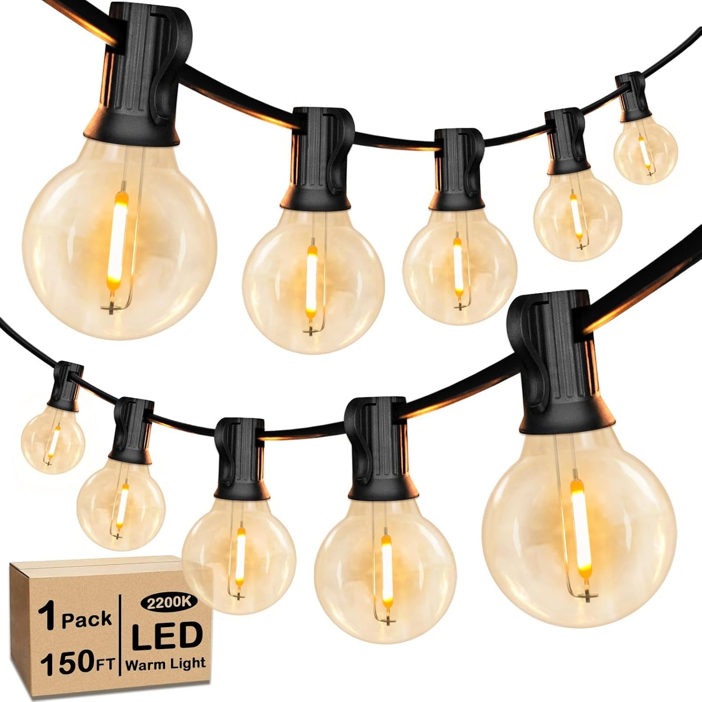 150FT LED Globe Outdoor String Lights, Dimmable Patio With 75+2 G40 Shatterproof Bulbs, Waterproof Outside Hanging, 2200K Commercial Backyard for Porch Bistro Party Balcony Garden