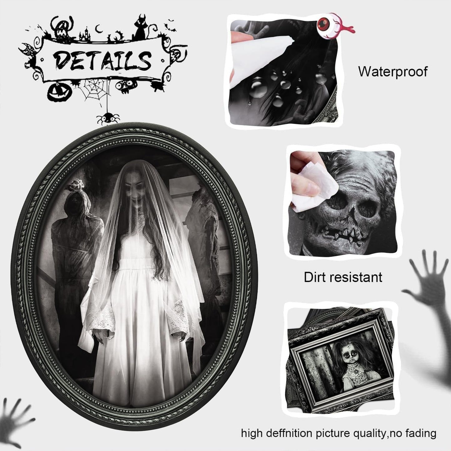 15 Halloween Gothic Creepy Skull Photos Haunted Horror Picture Frame, Waterproof Durable, with 80pcs Self Adhesive Dots,Creepy Photo Decoration For Haunted Family Castle Masquerade Party Black