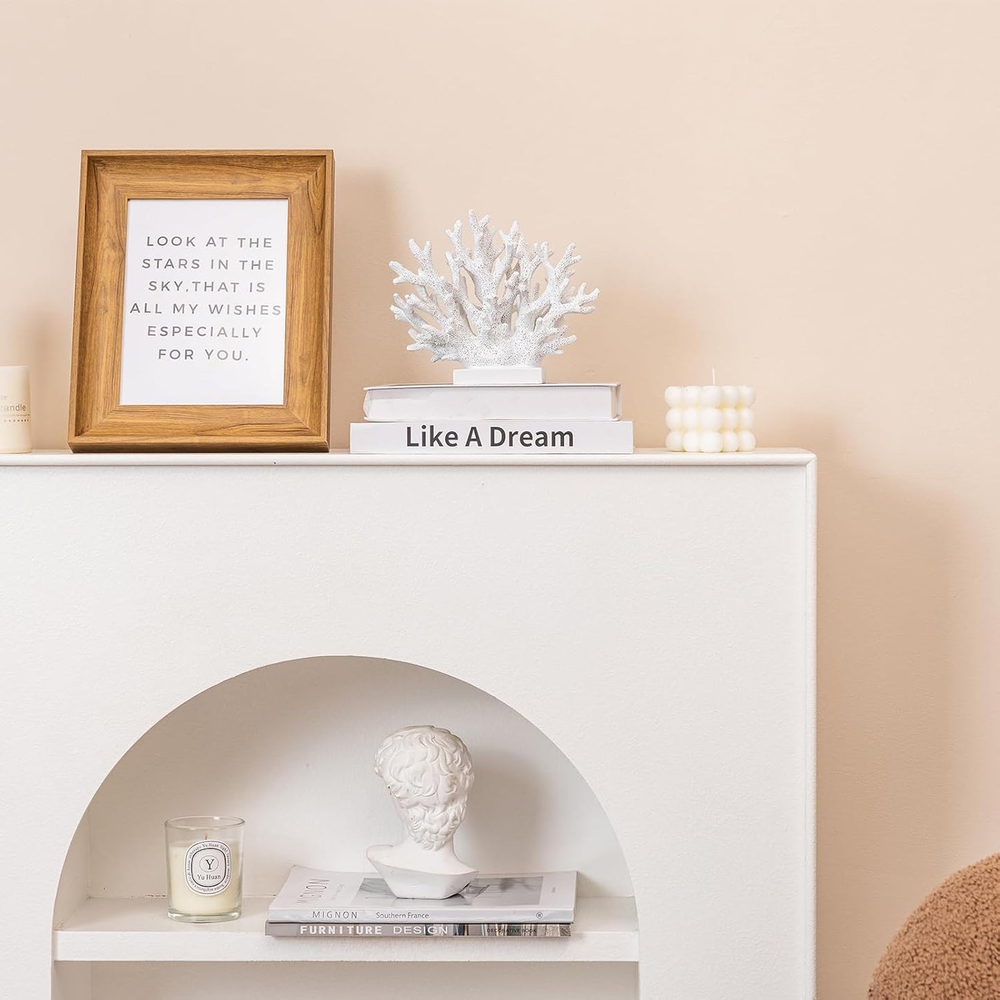 5.8" H White Coral Decor, Resin Coral Statue, Nautical Decorations for Home, Bedroom, Bathroom, Living Room, Beach/Coastal/Ocean Themed Cabinet Shelf Tabletop Decor