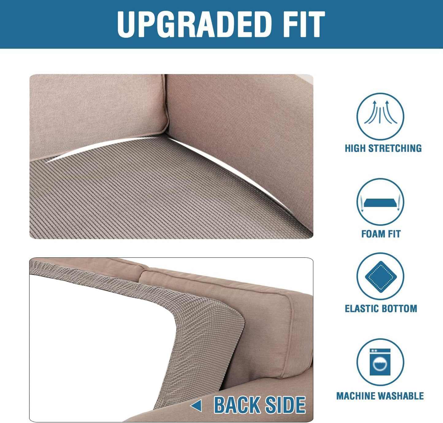 H.VERSAILTEX Super Stretch Individual Seat Cushion Covers - Sofa & Couch Cushion Slipcover Sets - Thick Jacquard Textured Twill Fabric (3 Piece XL Sofa Cushion Covers, Taupe)