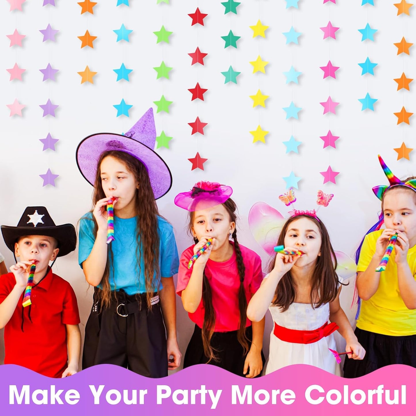 Patelai Glitter Star Garland Banner Decor 130 Feet Star Hanging Bunting Banner Twinkle Backdrop for Homecoming Classroom Wedding Birthday Halloween Christmas Party Supplies(Rainbow)