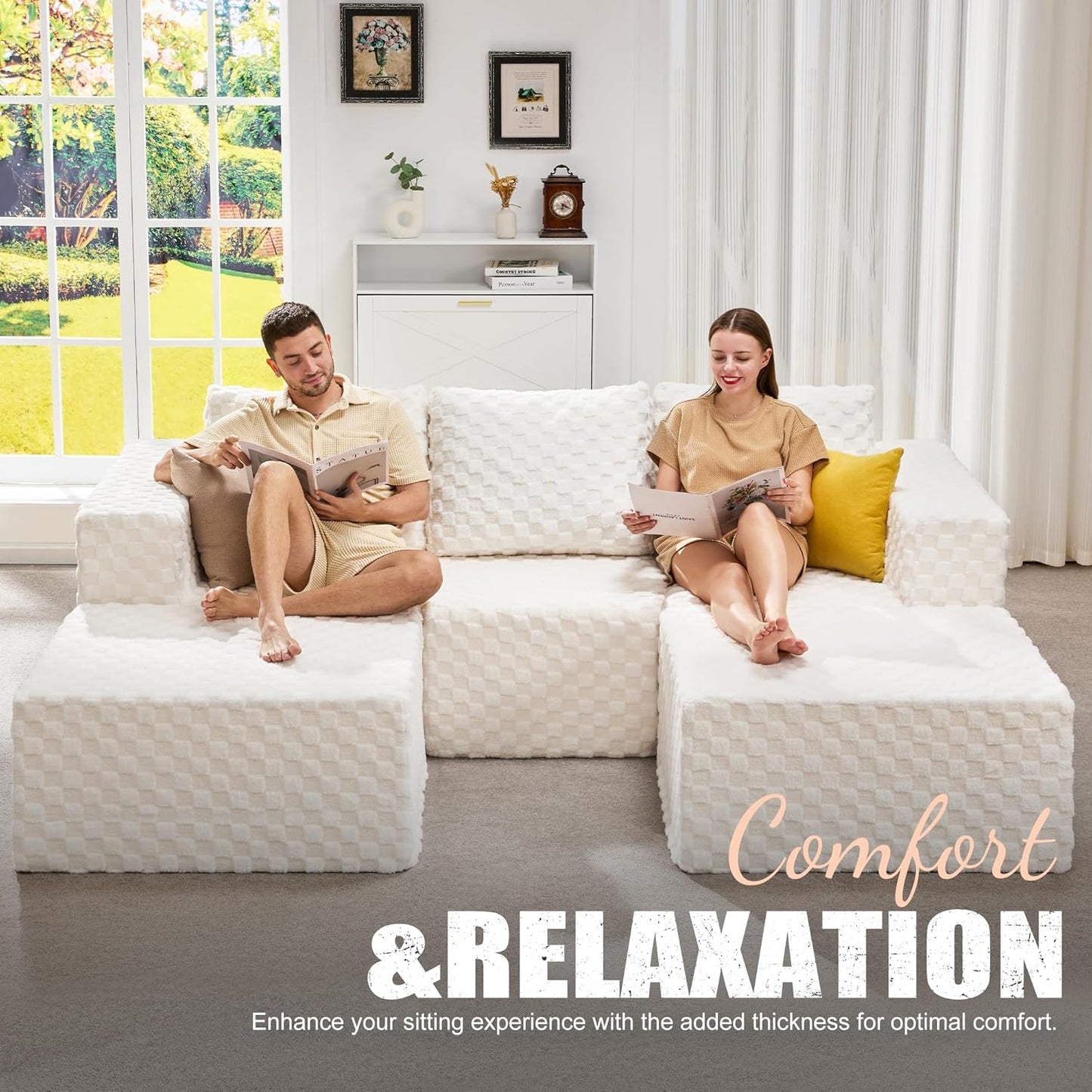 Hobestluk Modular Sectional Sofa Memory Foam Couch Oversized Sectional Sofa 3-Seater with Chaises Cloud Couch with Removable Cover U Shaped Sofa for Living Room (Plush White, U Shape)