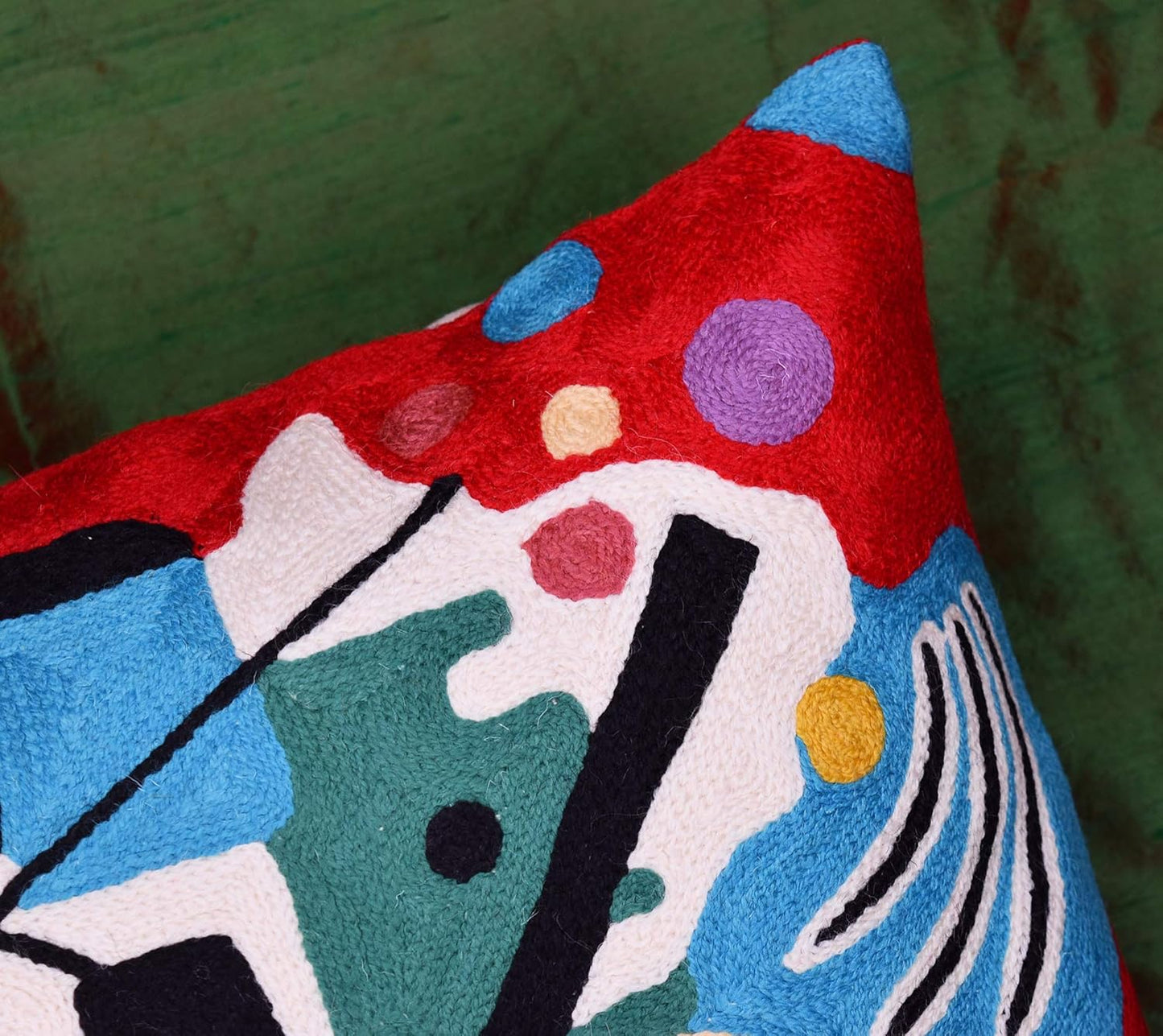 Kandinsky Modern Couch Pillow Cover - Red Painting | Abstract Toss Pillow | Modern Chair Cushion| Contemporary Pillow | Mid Century Chair Cushion | Hand Embroidered Pillow | Wool Size 18x18