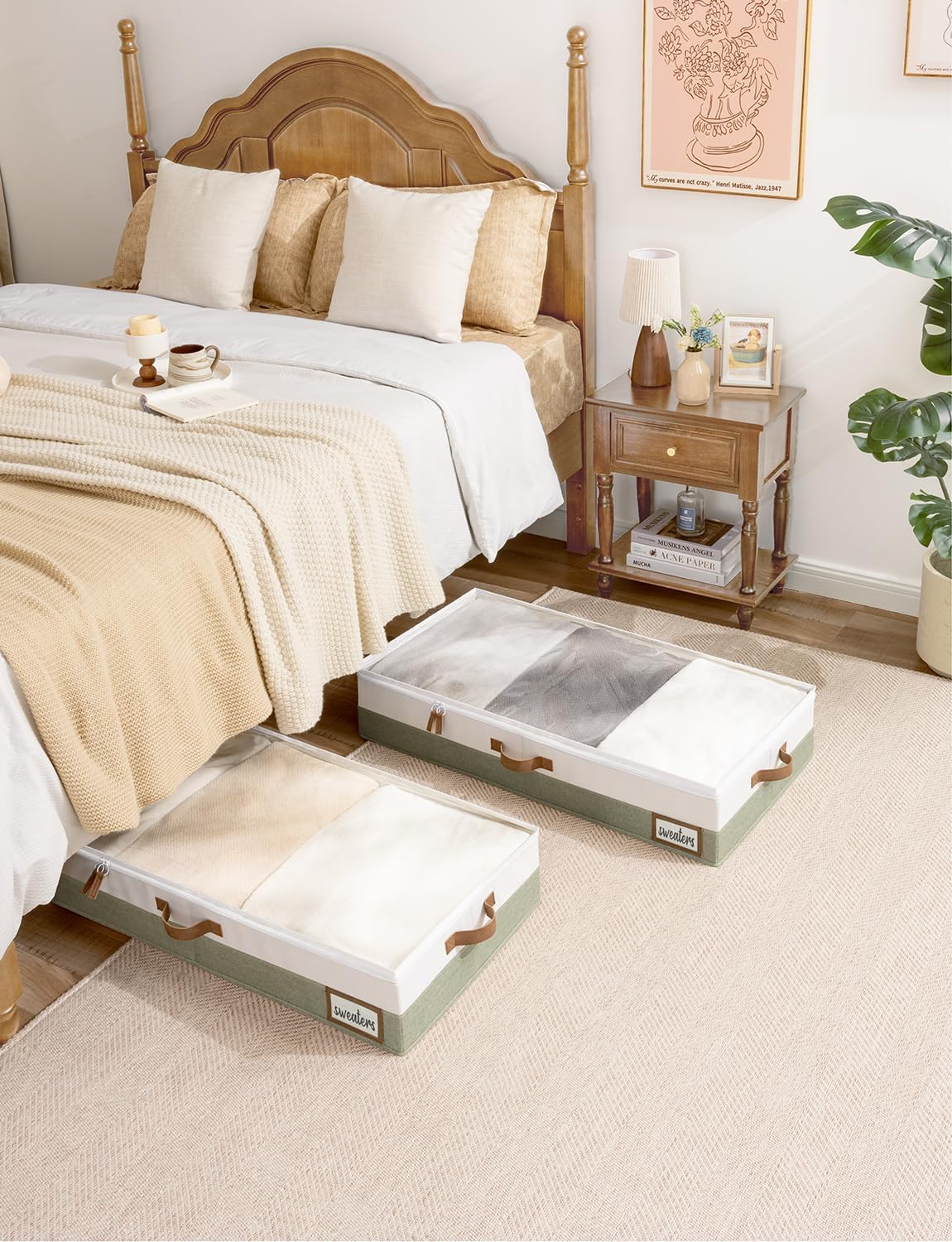 StorageWorks Large Under Bed Storage Containers with Handles and Label Holder, 2 Pack Ultra-thick Fabric Underbed Bins, Closet Organizer for Clothes, Blankets, Sweater