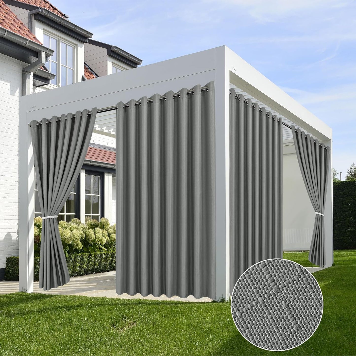 HolidayIdeas 4 Panels Linen Outdoor Curtains for Patio Waterproof Curtains 84 Inch Length-Outside Wide Curtains Weatherproof, Privacy for Pergola, Porch, Gazebo-110 Wide x 84" Long Light Grey