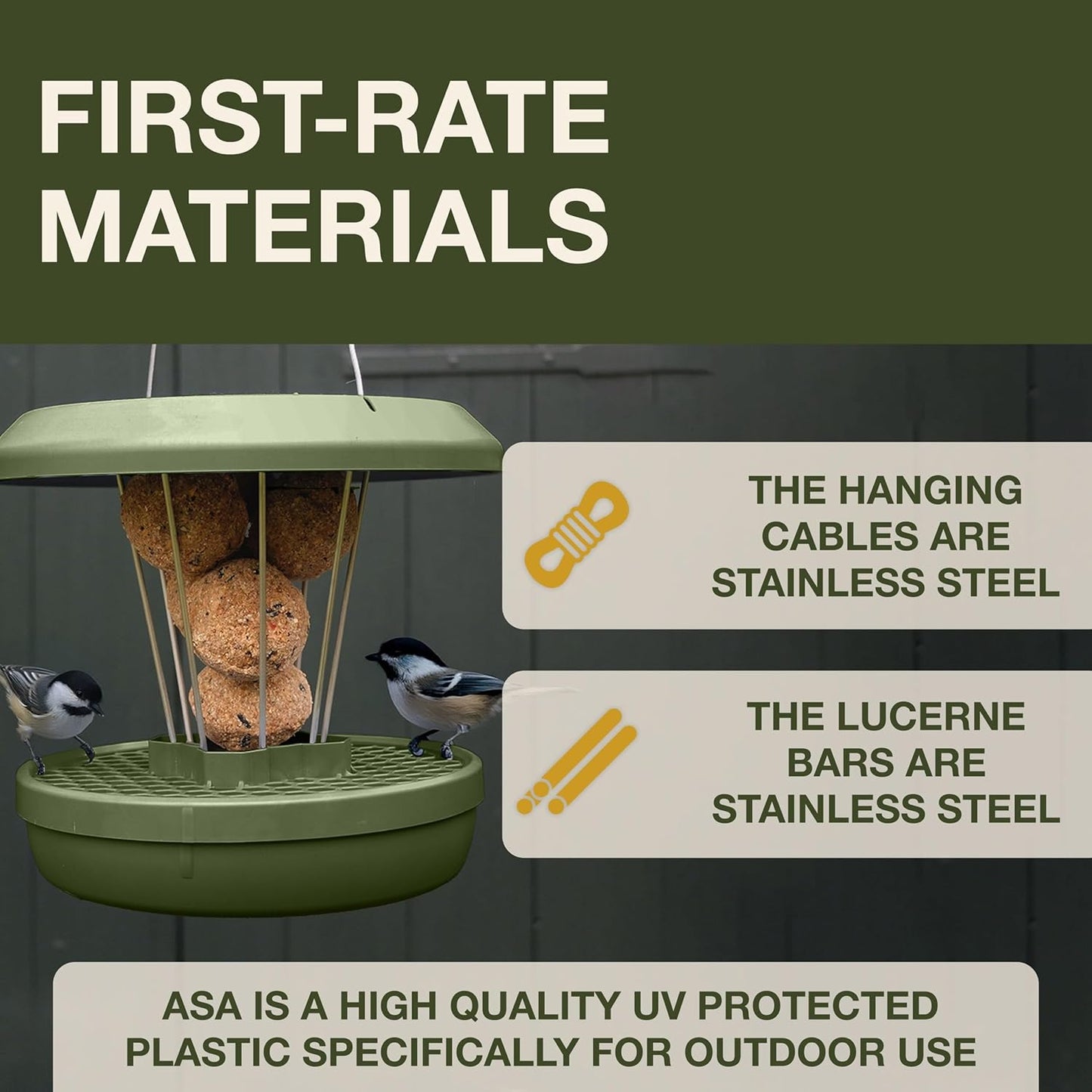 SWISSINNO No Mess Bird Feeder Lucerne Smart Birds for Fat Balls - Feed Birds, not mice & Rats! Robust & Reliable for Hanging - Green