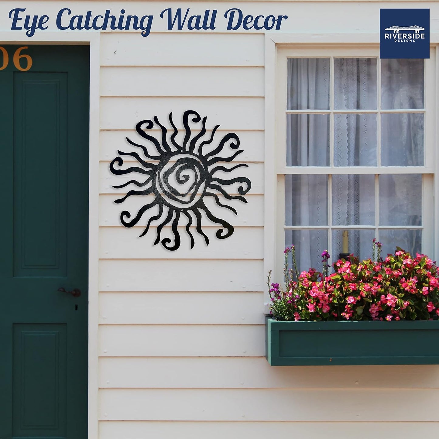 Riverside Designs Wacky Sun Metal Wall Art Indoor/Outdoor Decor - 12" Black Rust Proof Wall Sculpture - Made in USA - Ideal for Bedroom, Garden, Home, Patio and Farmhouse