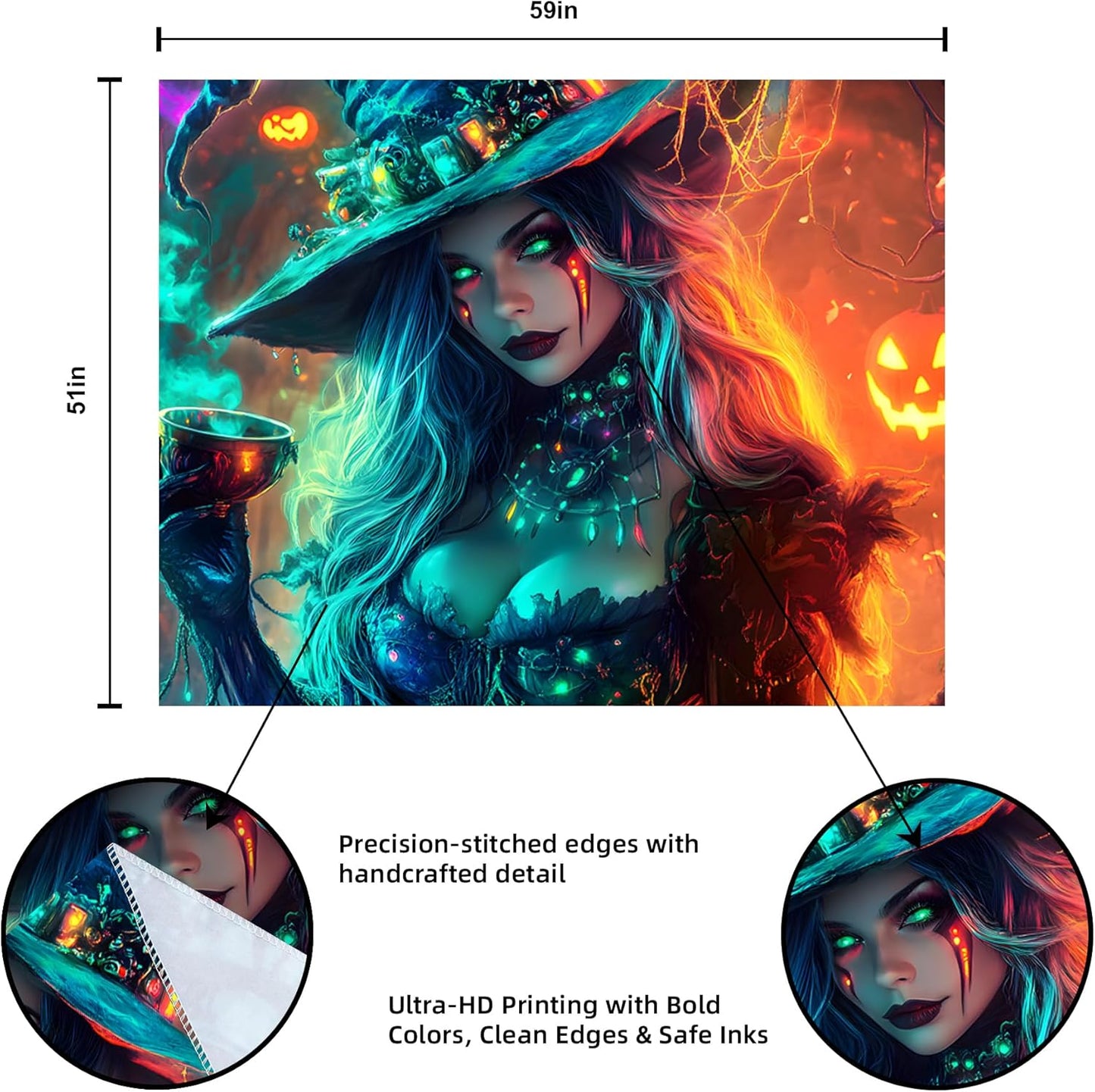 Halloween Tapestry, Blacklight Tapestry for Halloween Party Decor Hanging Tapestries Backdrop Wall Art Poster for Bedroom Dorm 59x51in