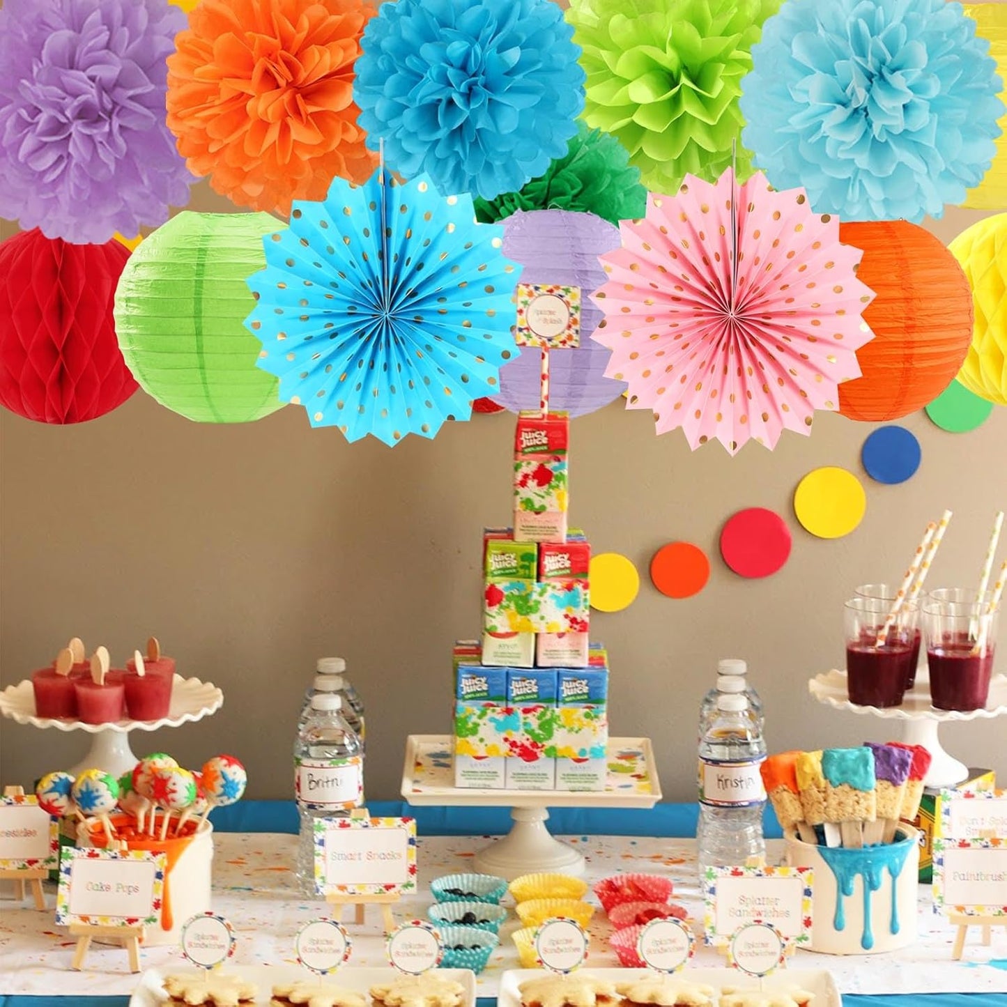 Rainbow Red-Orange Green-Blue Purple Party-Decorations - 14pcs Colorful Theme Paper Lanterns Fan,Tissue Pom Poms Streamers,Honeycomb Balls,Boy Girl Kids Birthday Baby Shower Wedding Supplies Ouruola
