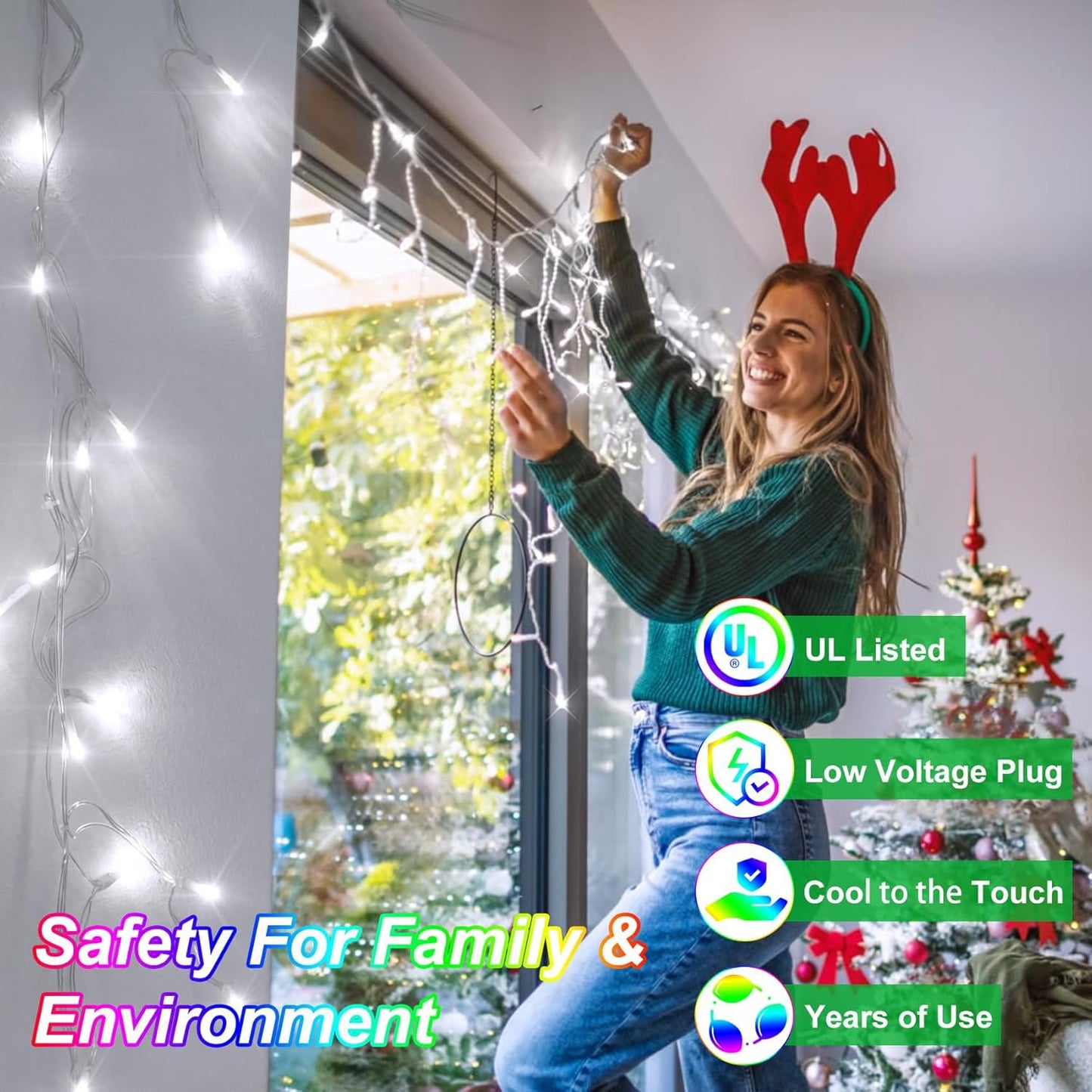1620 LED Christma Lights with 360 Drops, 164ft Outdoor Hanging lights with 8 Modes & Timer Memory, Outsite Waterproof Curtain String Lights for Front House Fence Tree Holiday Decorations (Cool White)
