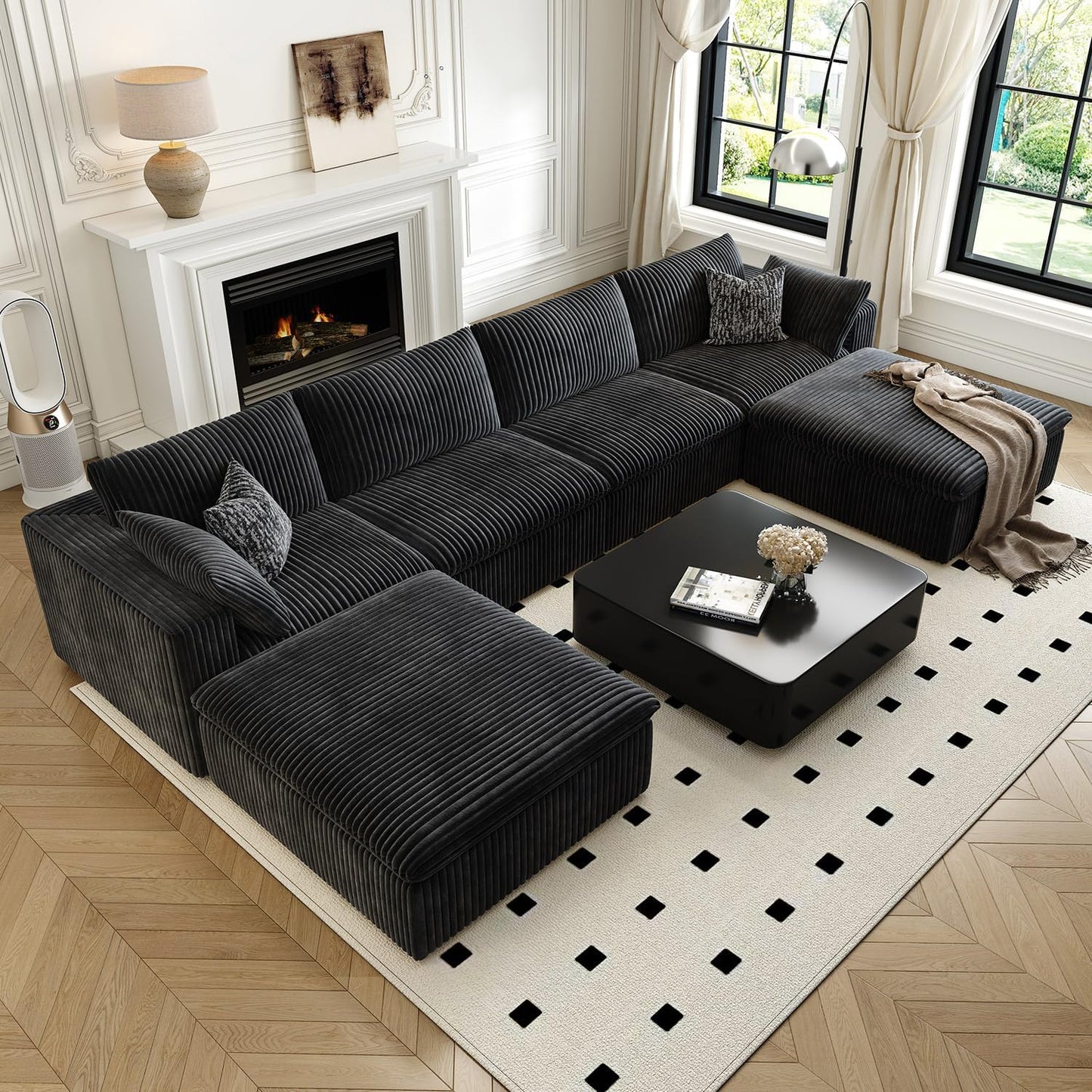 157.5" Cloud Couch Oversized Modular Sectional Sofa for Living Room,Modern Sofa with Deep Seat,U-Shape Boneless Couch with 2 Ottoman,Comfy Upholstered Couches for Apartment, Studio, Office,Black