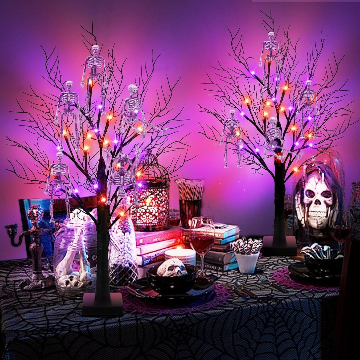 16 Pcs mini skeleton halloween decoration With hemp rope,6”small plastic posable halloween tiny skeleton figurines decor for Halloween Indoor Outdoor Graveyard Decor Haunted House Party Favors