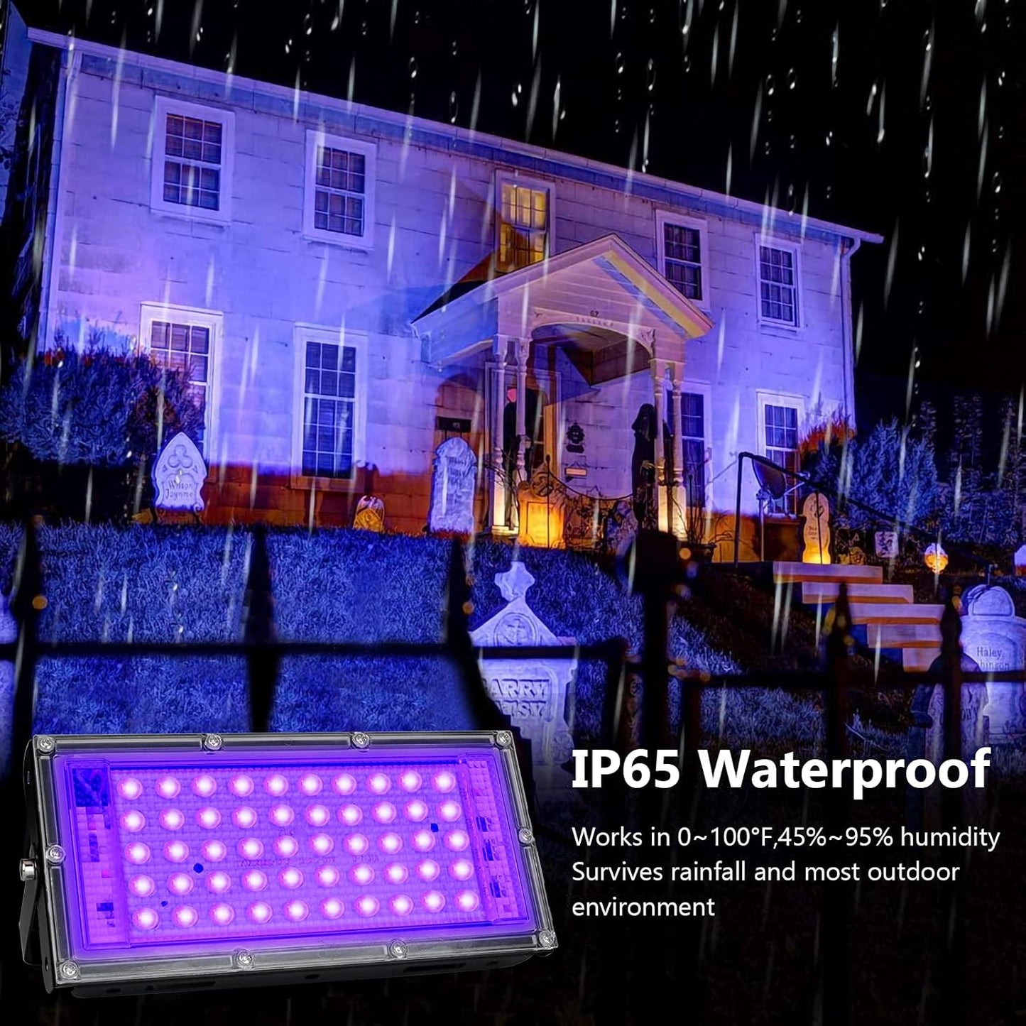2 Pack 50W Black Lights, Blacklight Flood Light with Plug and Switch,for Glow Party, Halloween, Fluorescent Poster, Body Paint