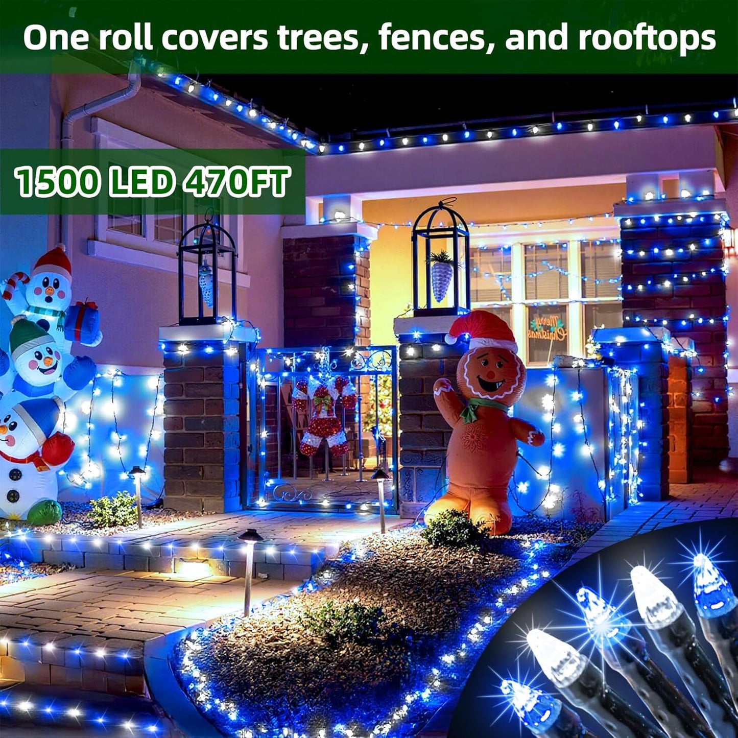 1500 LED 470FT Christmas Lights Outdoor,12 Lighting Modes Christmas String Lights with Timer, Dimmable BlueLED StringLightsWaterproof for Yard Tree Wedding Party Holiday Decor Blue