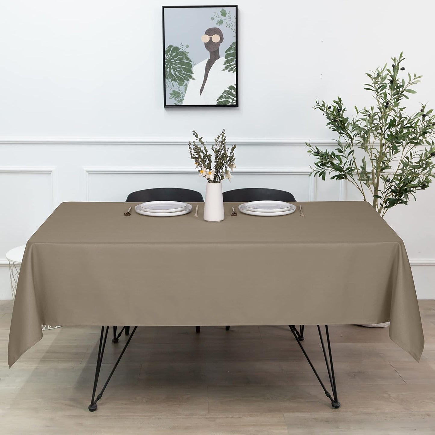 sancua Rectangle Tablecloth - 70 x 90 Inch - Stain and Wrinkle Resistant Washable Polyester Table Cloth, Decorative Fabric Table Cover for Dining Tables, Buffet Parties and Camping, Taupe