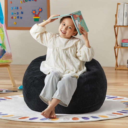 Hobestluk 2.5FT Bean Bag Chair Beanbags Small Bean Bag Chair with Filler Included Teardrop Bean Bag with Removable Cover for Bedroom Living Room (Small, Black)