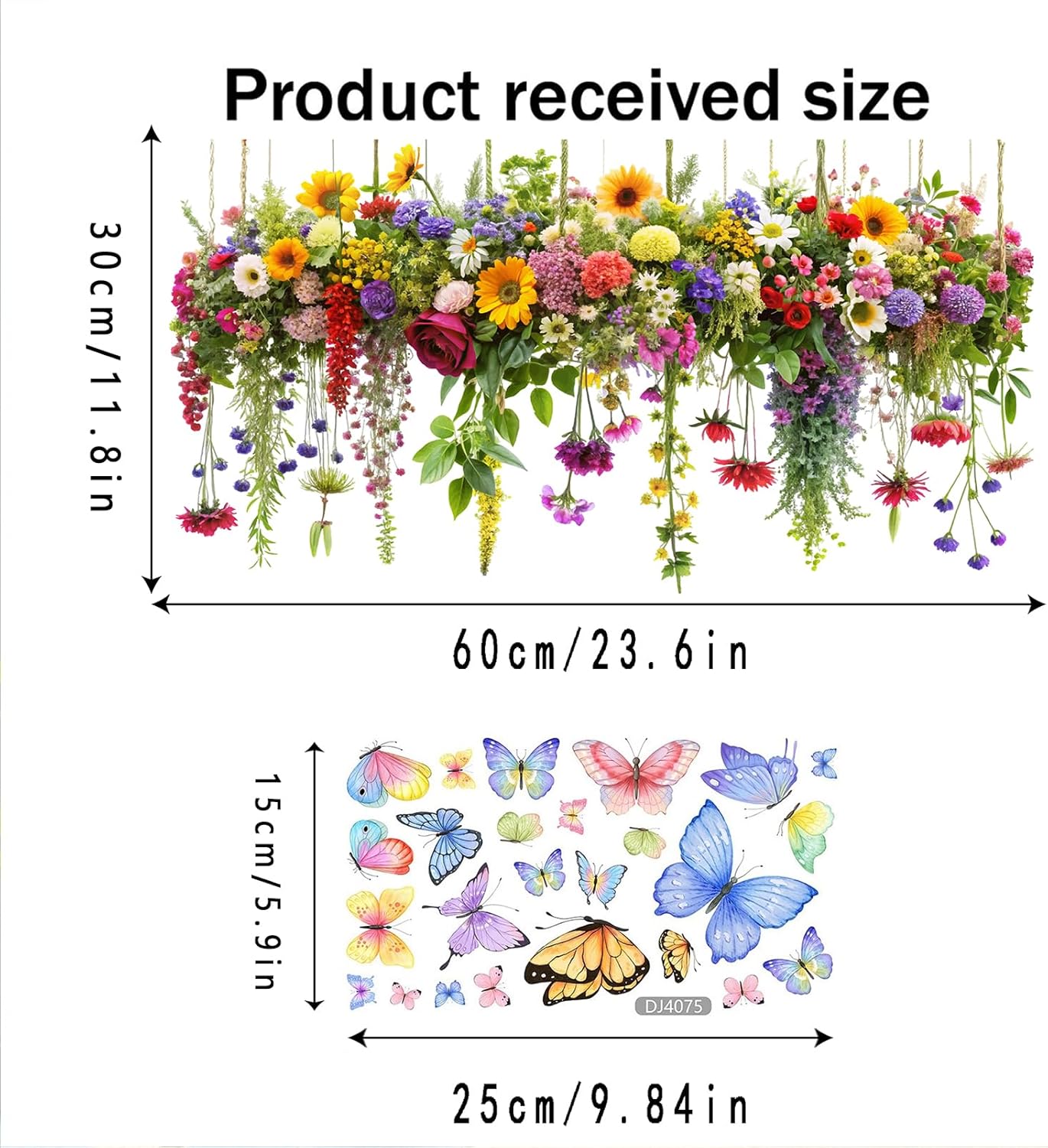 2 Set Colorful Floral Bouquet Window Stickers, Flower Butterfly Window Clings for Glass Windows,Floral Windows Film, Window Decals for Home Kitchen Bathroom Office Decoration