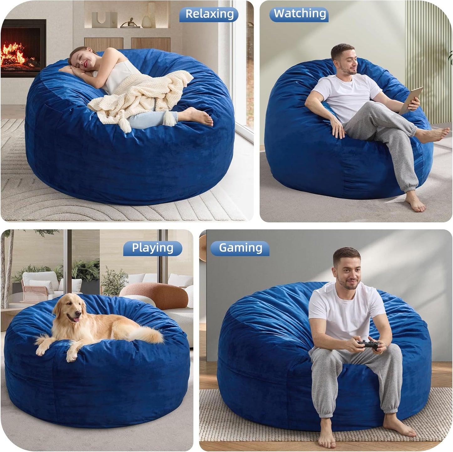 Hobestluk 5FT Bean Bag Chair Giant Bean Bag Chairs for Adults Large Bean Chairs with Removable Cover, Beanbag Chair with Filler, Adult Bean Bag Chairs for Living Room, Bedroom