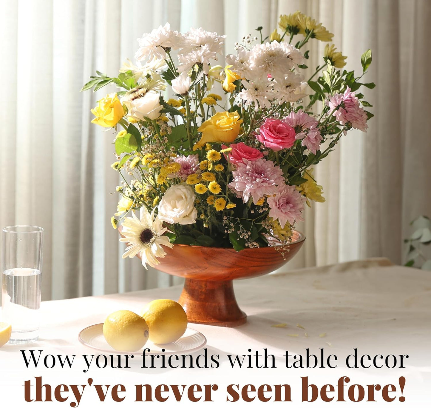 Folkulture Wooden Fruit Bowl for Kitchen Counter | 12" Large Premium Eco Friendly Banana Fruit Basket for Kitchen | Acacia Wood Bowl with Holder, Pedestal for Table Decor, Centerpiece for Dining Table