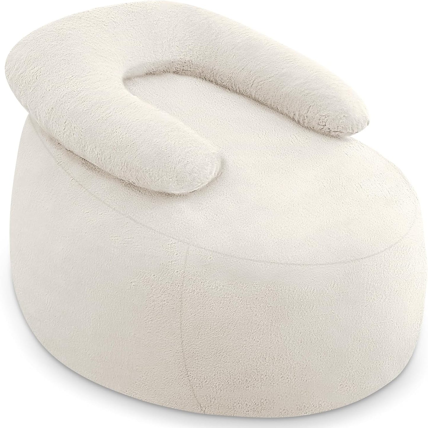 HABUTWAY Bean Bag Chair with U-Shaped Pillow for Adult and Kids Big BeanBag Chair with Filling Ultra Soft Faux Fur Couch Chair with Washable Cover for Living Room Bedroom Office, Beige & Beige