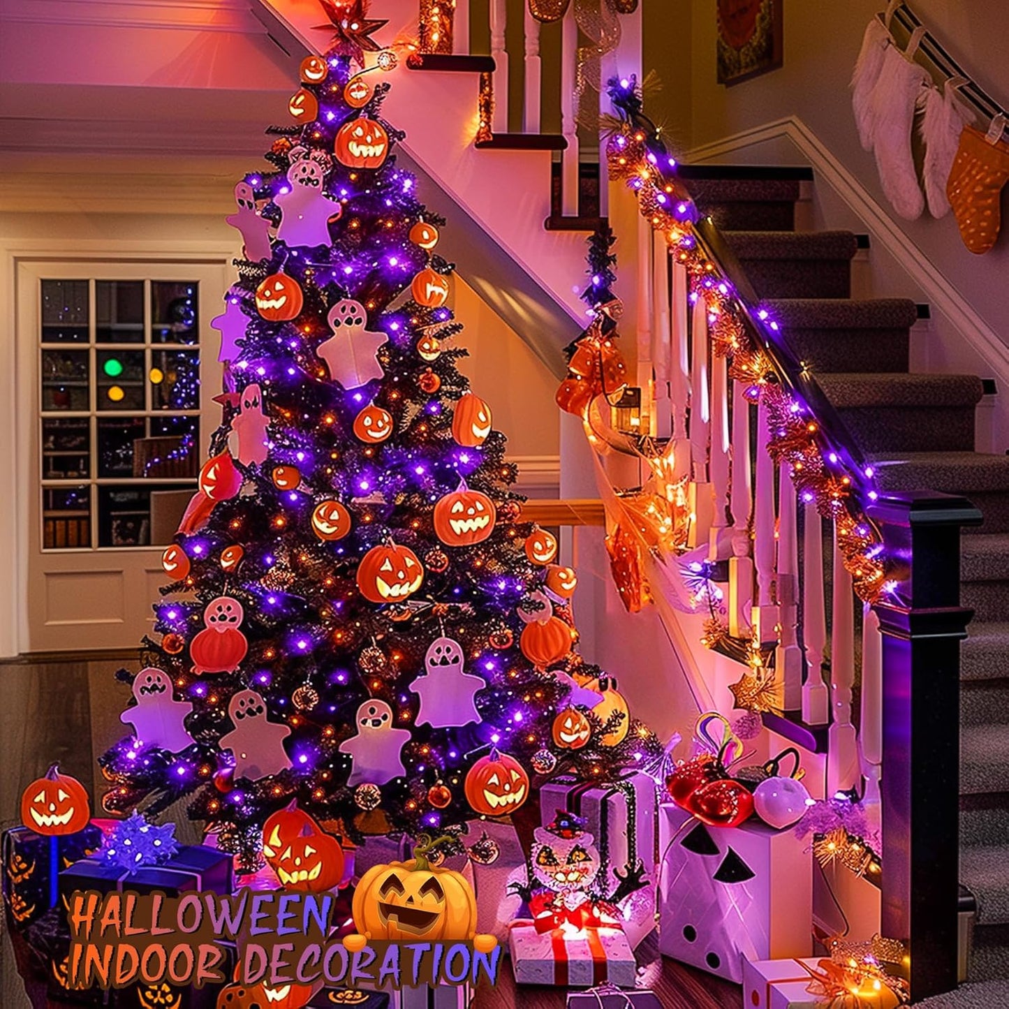 JMEXSUSS 600 LED Christmas String Lights Outdoor, Orange and Purple Lights Clear Wire, Christmas Twinkle String Lights Plug in for Tree Christmas Decorations