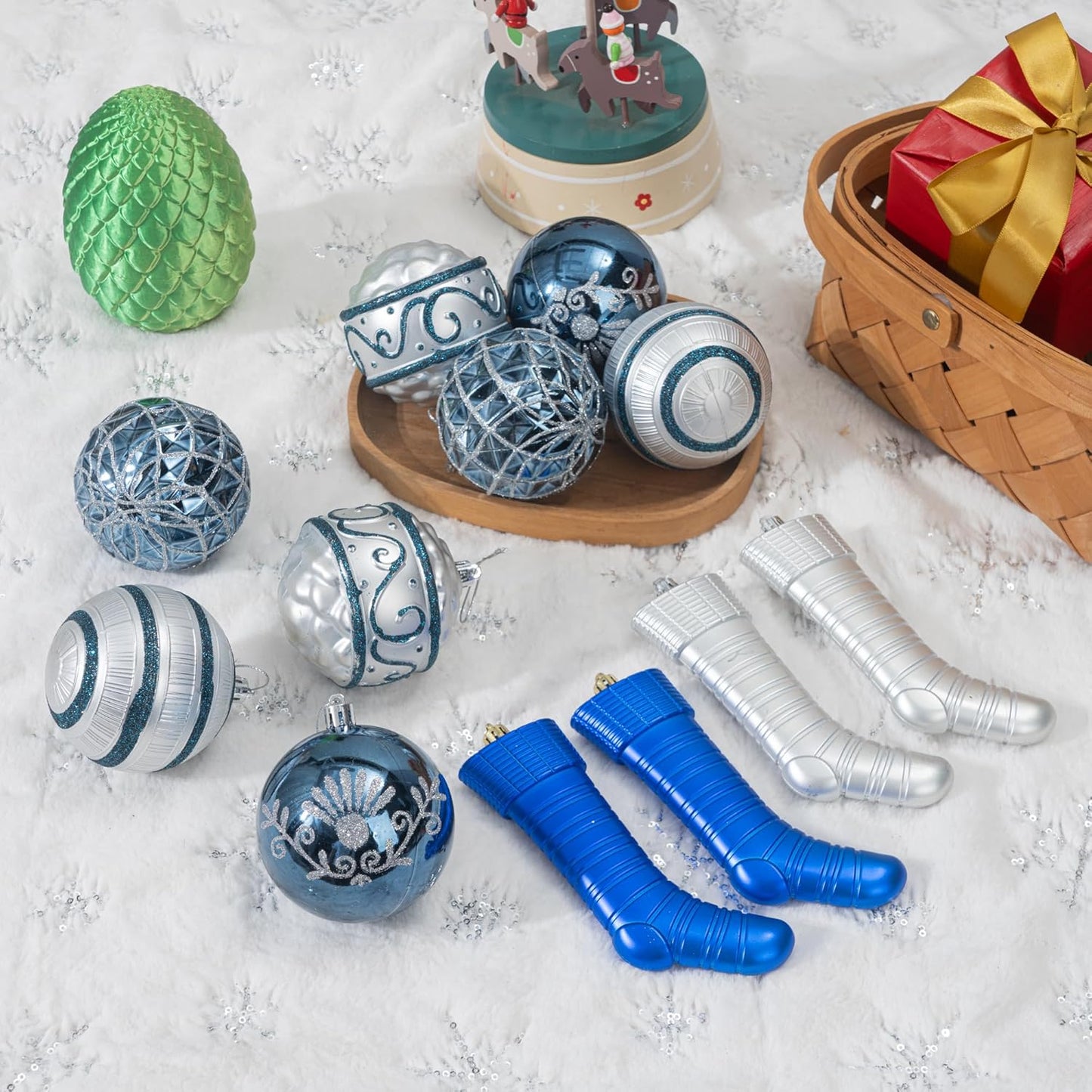 150PCS Blue and Silver Christmas Ornaments, Shatterproof Christmas Ball Ornaments Set, Assorted Christmas Baubles Hanging Decorations for Xmas Tree Home Festival Party Wedding (Blue & Silver)