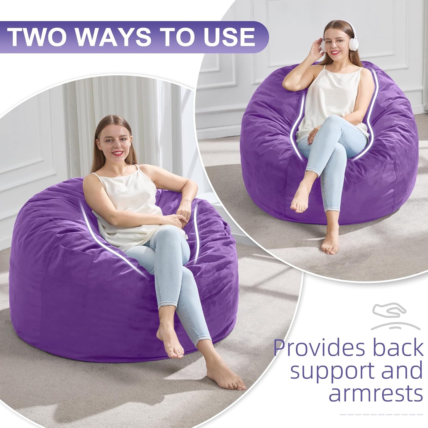 Hobestluk 3FT Bean Bag Chair Giant Bean Bag Chairs for Adults Large Bean Chairs with Removable Cover, Beanbag Chair with Filler, Adult Bean Bag Chairs for Living Room, Bedroom